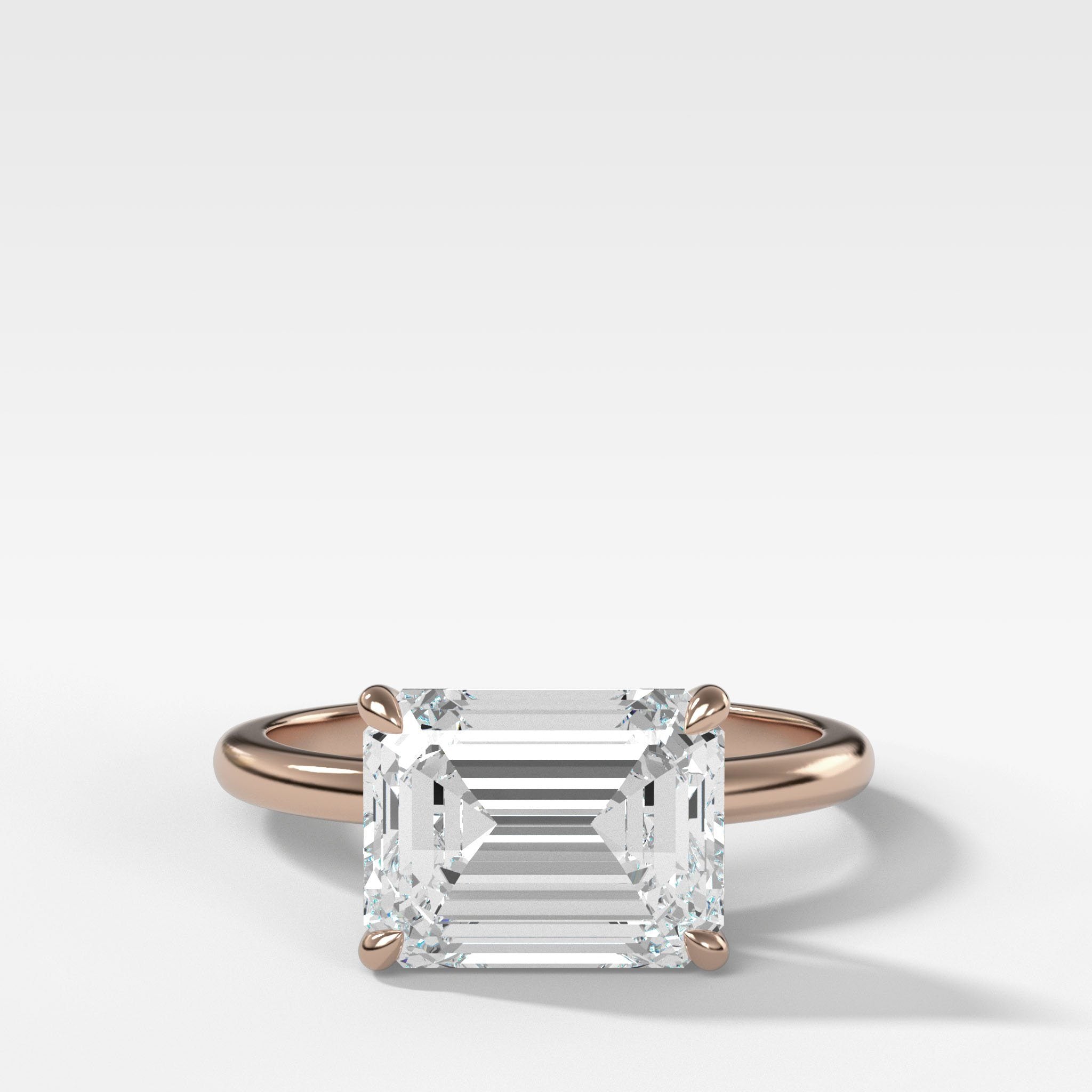 Crescent Solitaire Engagement Ring With Emerald Cut Diamond (East West)