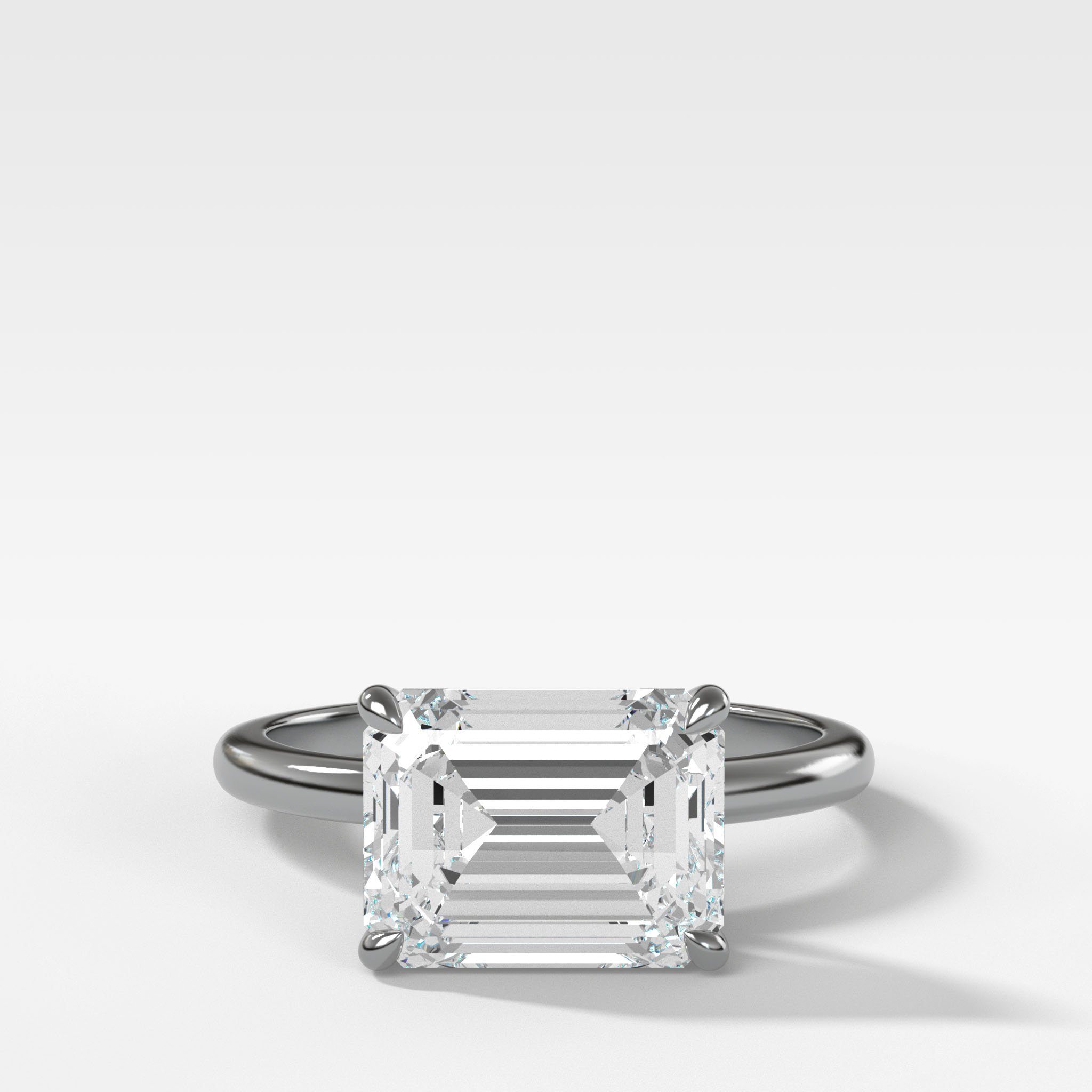 Crescent Solitaire Engagement Ring With Emerald Cut Diamond (East West)
