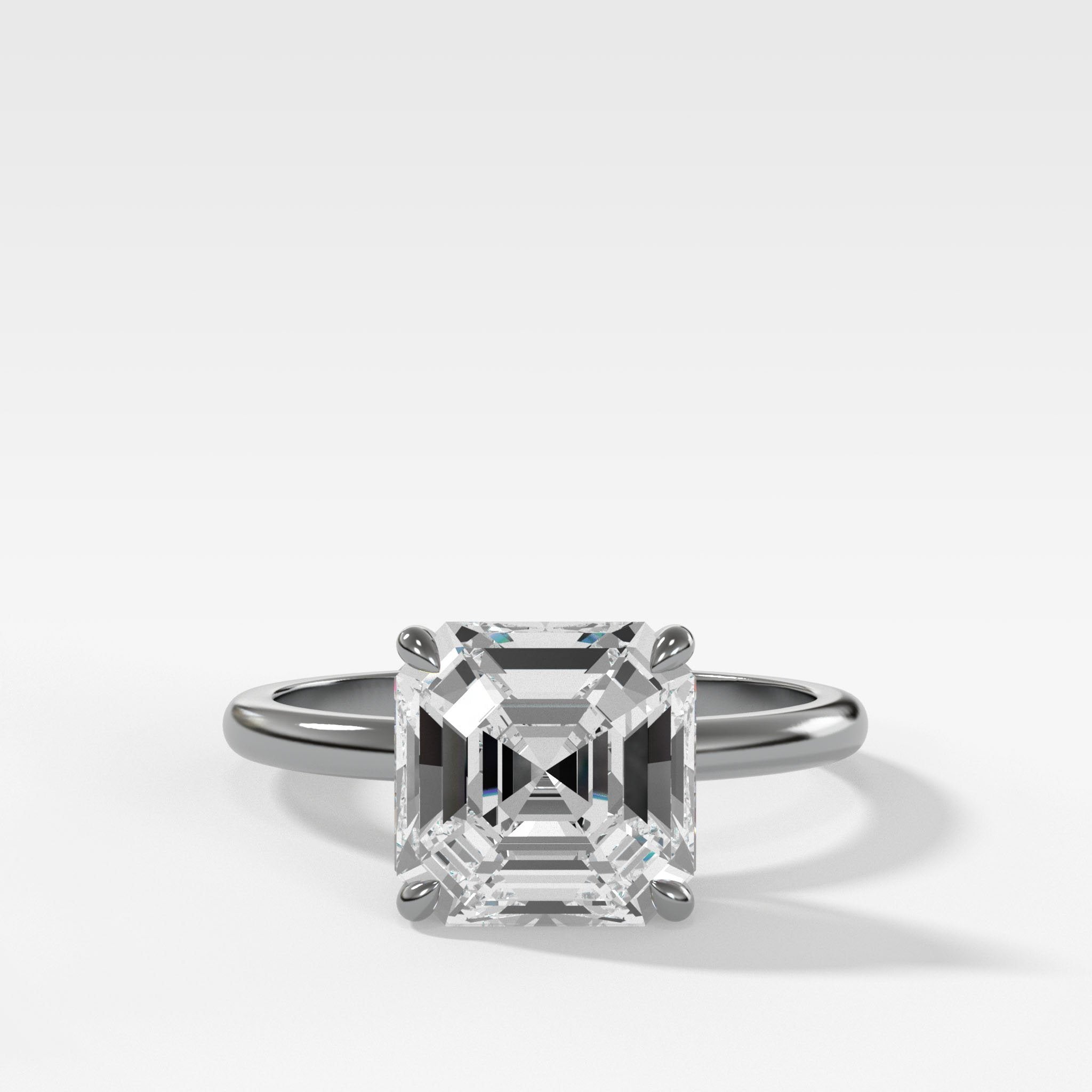 Crescent Solitaire Engagement Ring With Asscher Cut Diamond