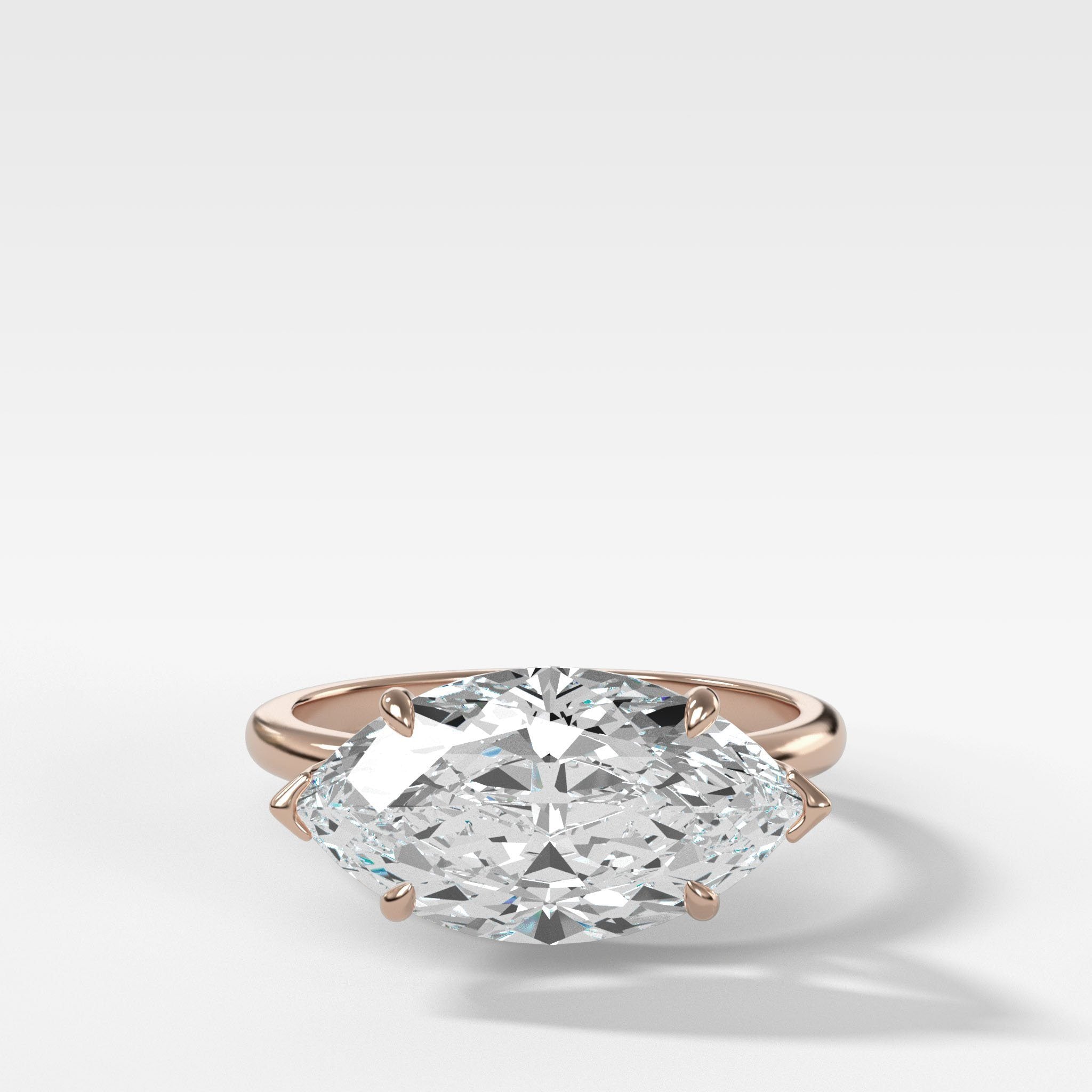 Crescent Solitaire Engagement Ring With Marquise Cut Diamond (East West)