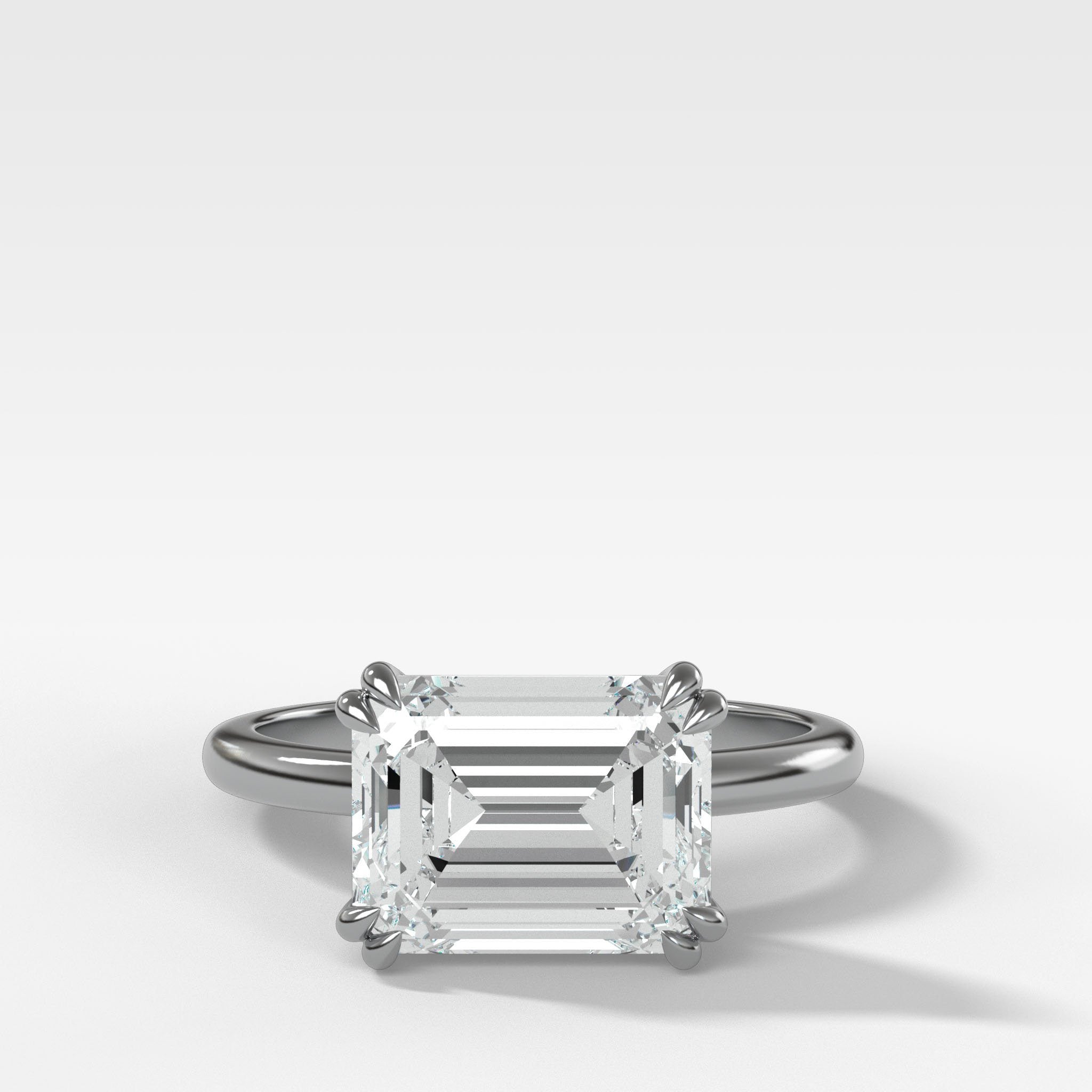 Signature Cathedral Solitaire Engagement Ring With Emerald Cut Diamond (East West)