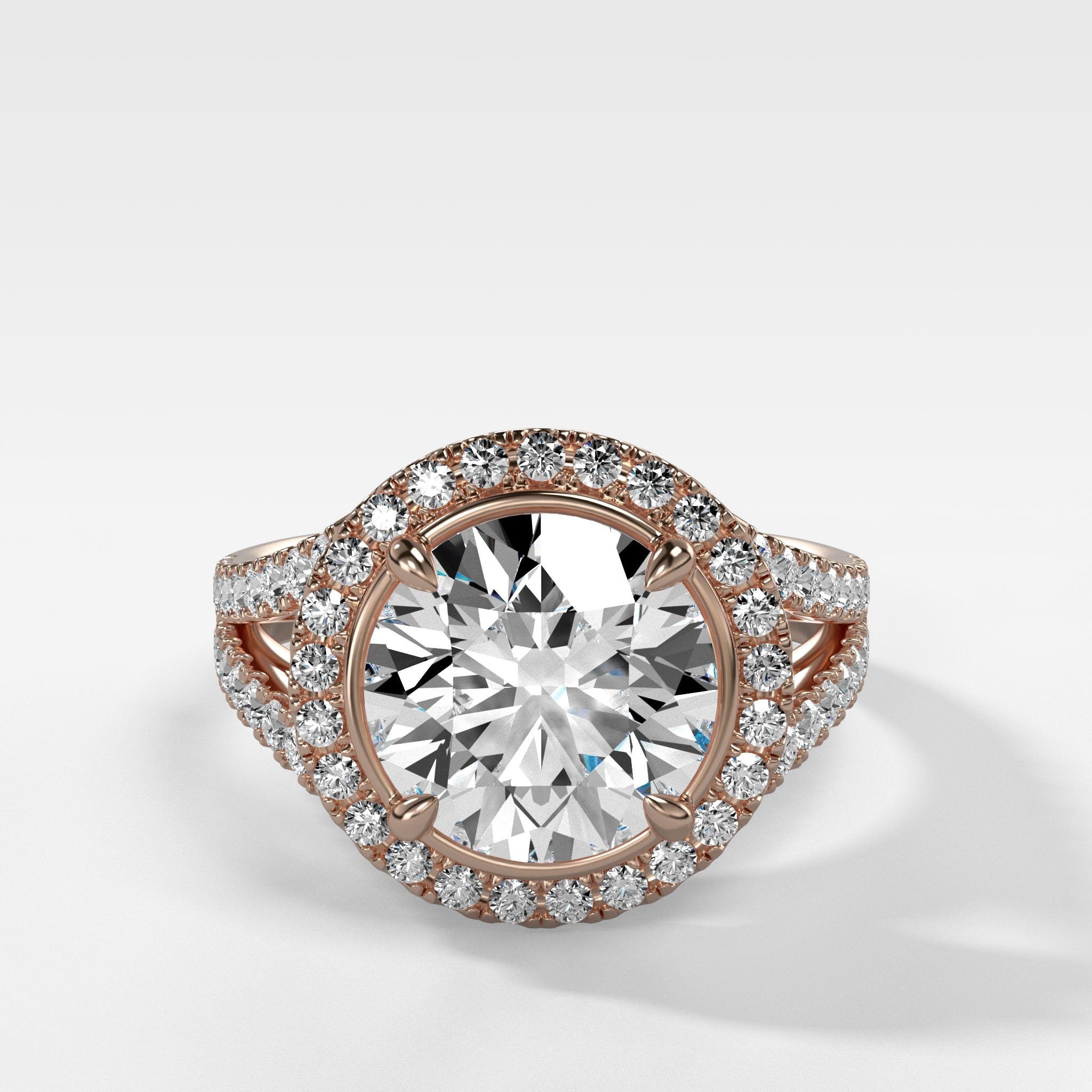 Split Shank Halo Engagement Ring With Round Cut Diamond