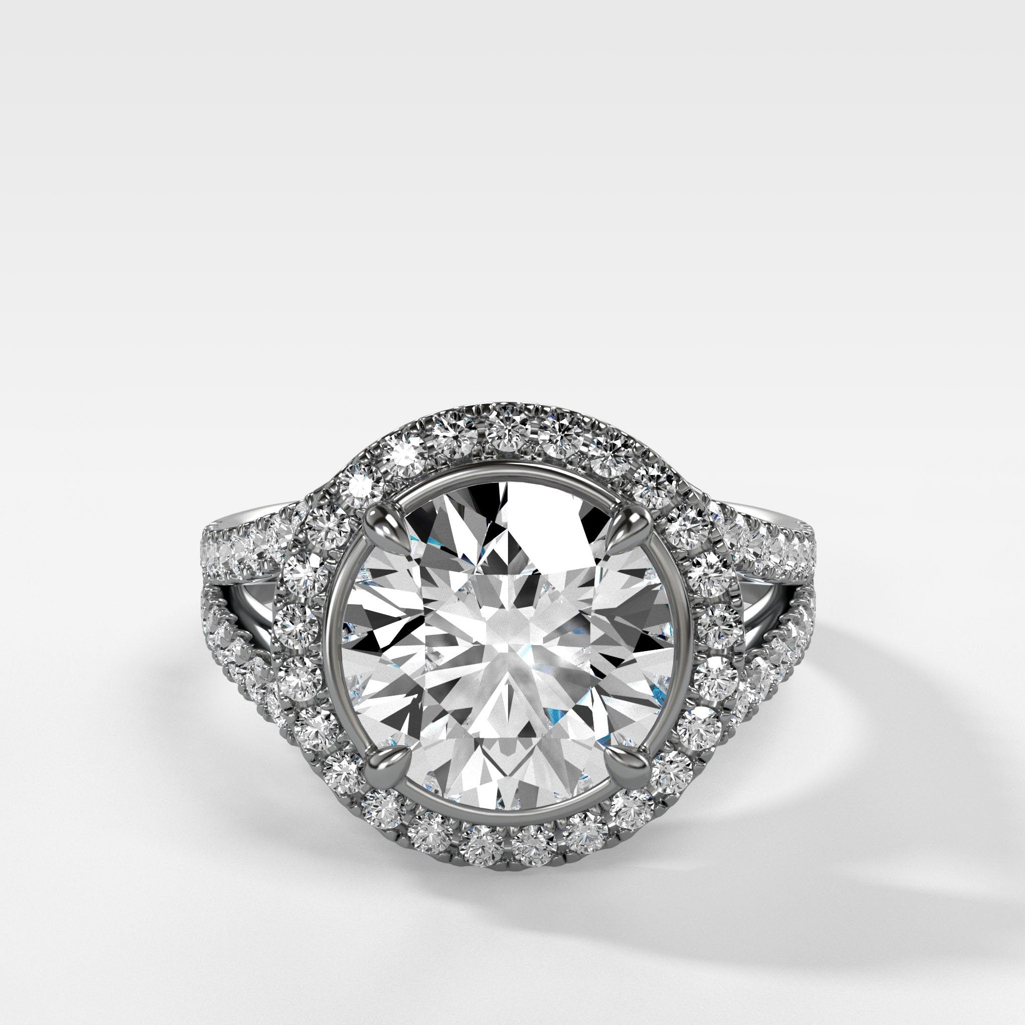 Split Shank Halo Engagement Ring With Round Cut Diamond
