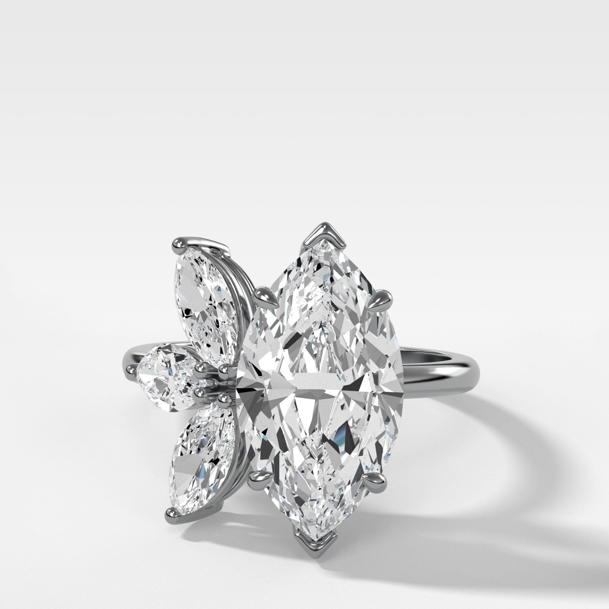 Lotus Engagement Ring With Marquise Cut Diamond