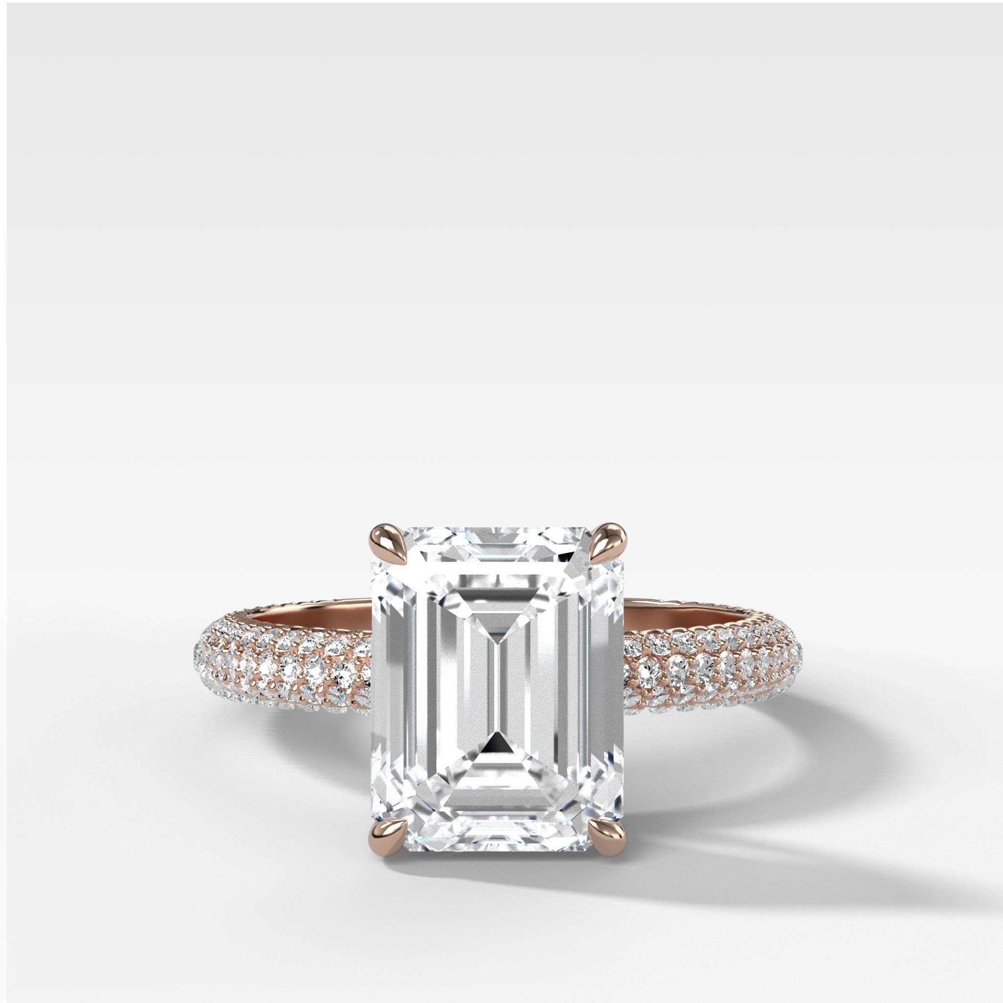 Triple Row Pavé Engagement Ring With Emerald Cut Diamond