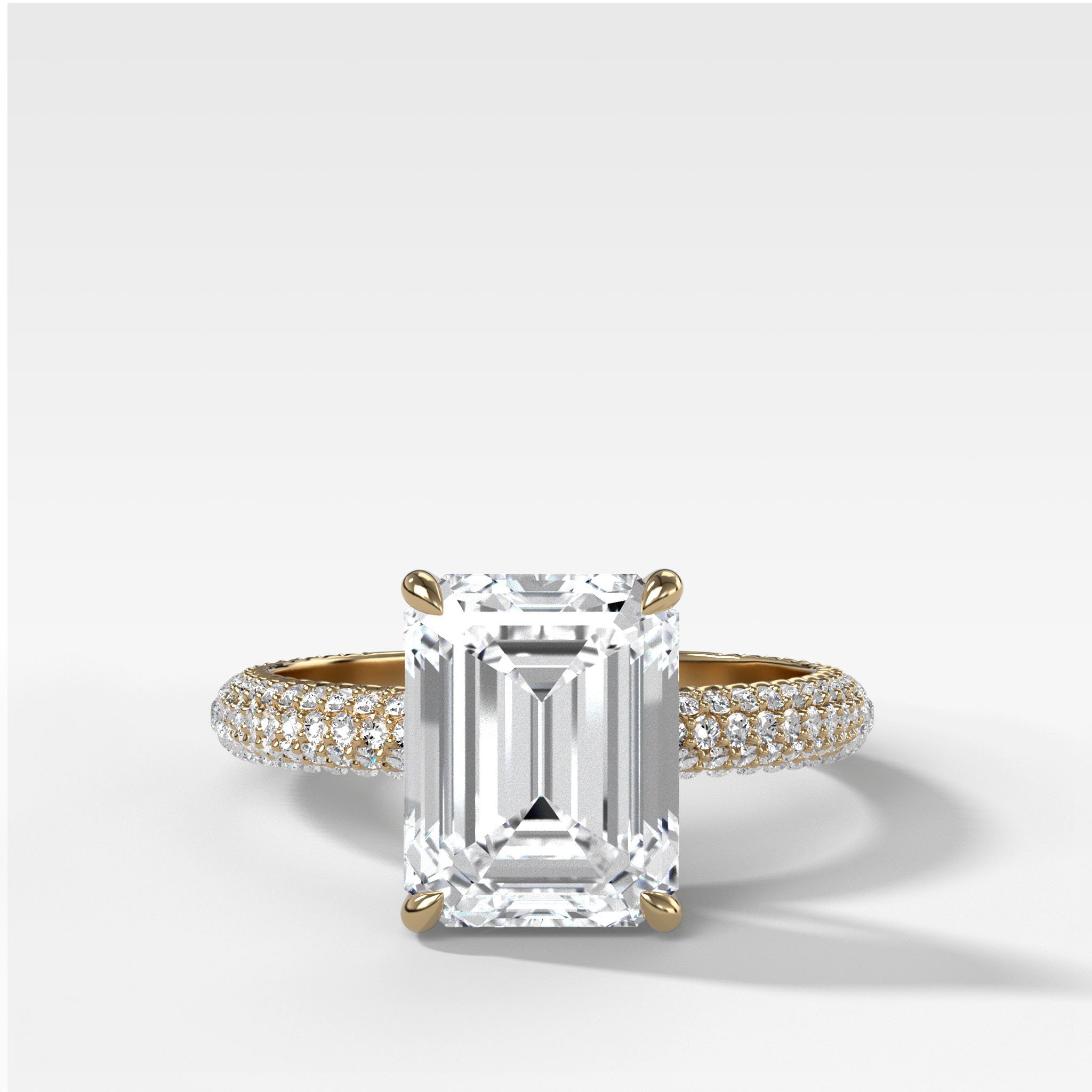 Triple Row Pavé Engagement Ring With Emerald Cut Diamond