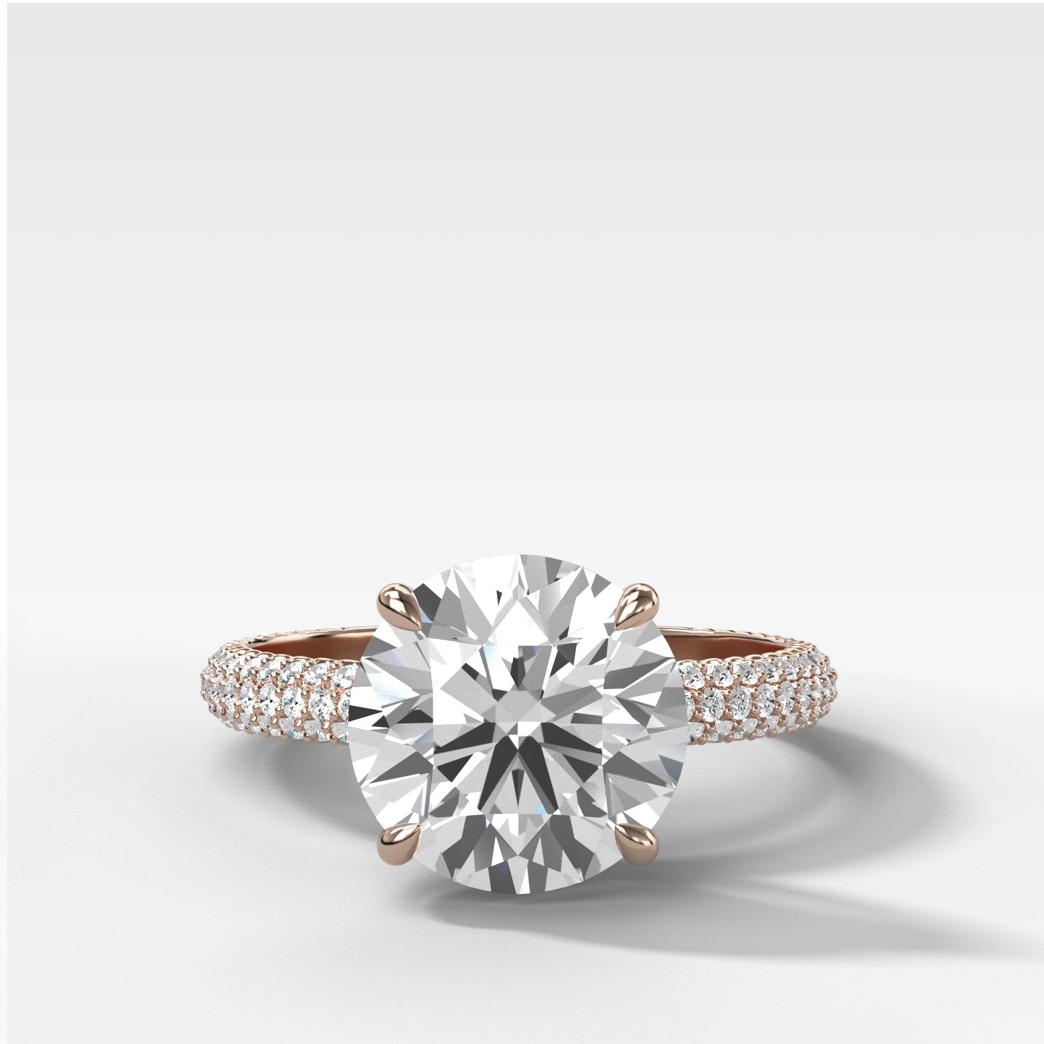Triple Row Pavé Engagement Ring With Round Cut Diamond