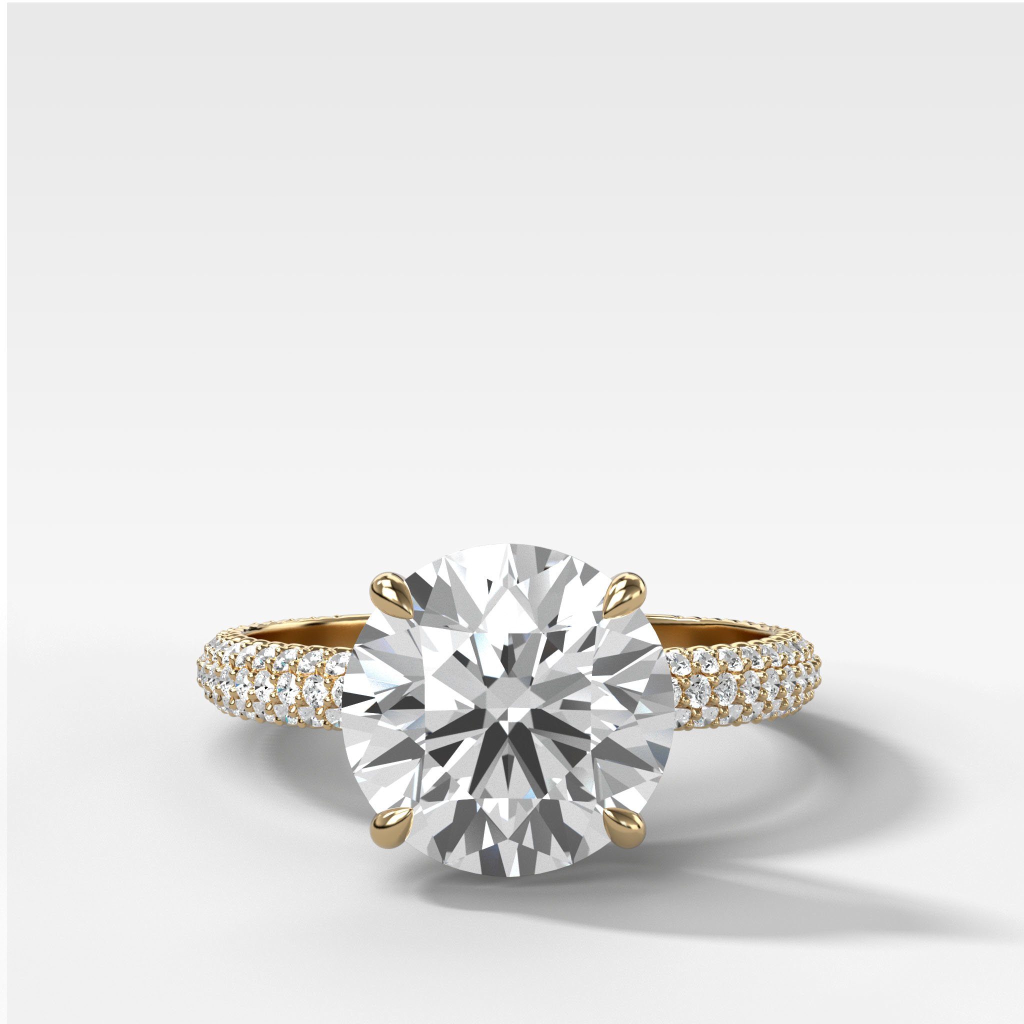 Triple Row Pavé Engagement Ring With Round Cut Diamond