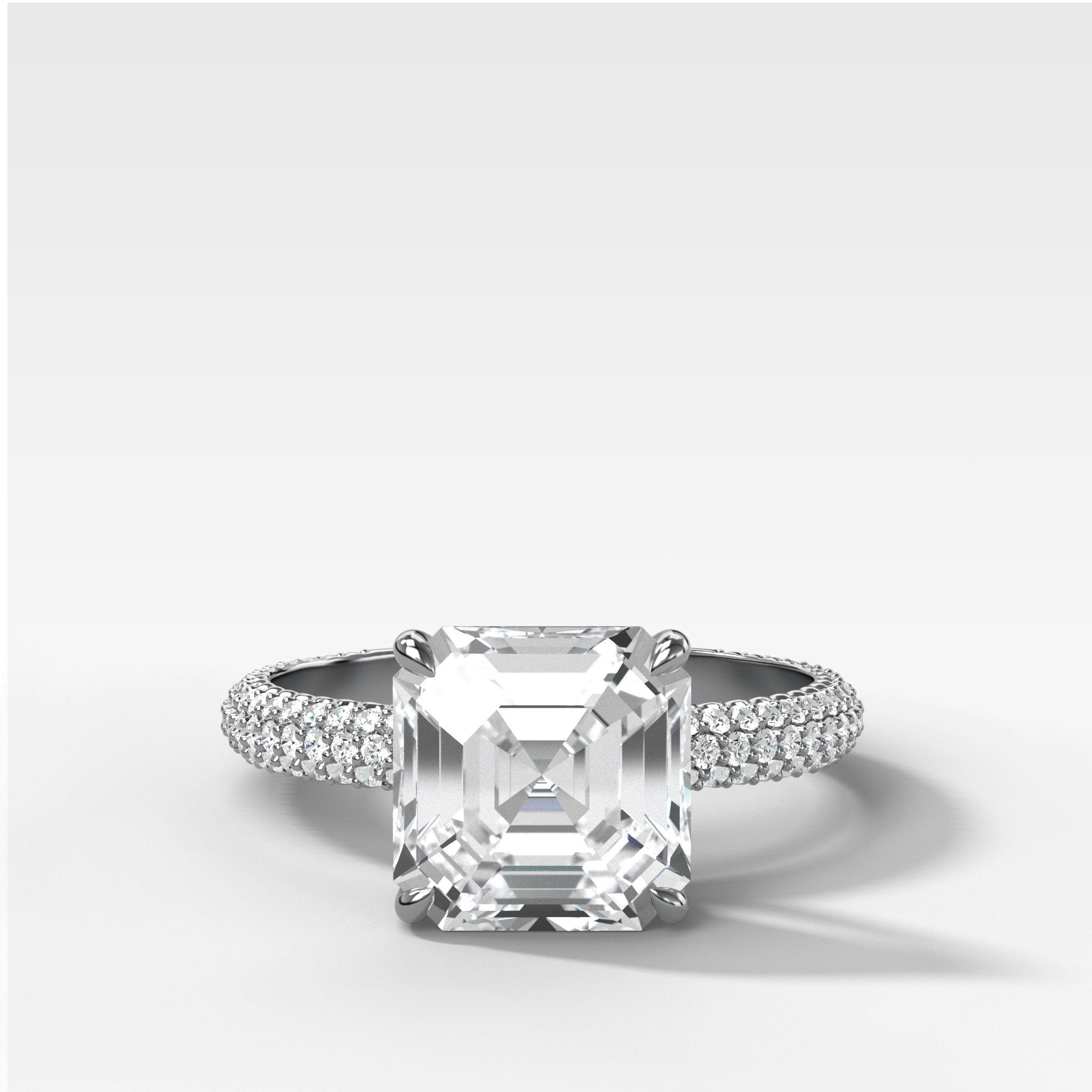 Triple Row Pavé Engagement Ring With Asscher Cut Diamond