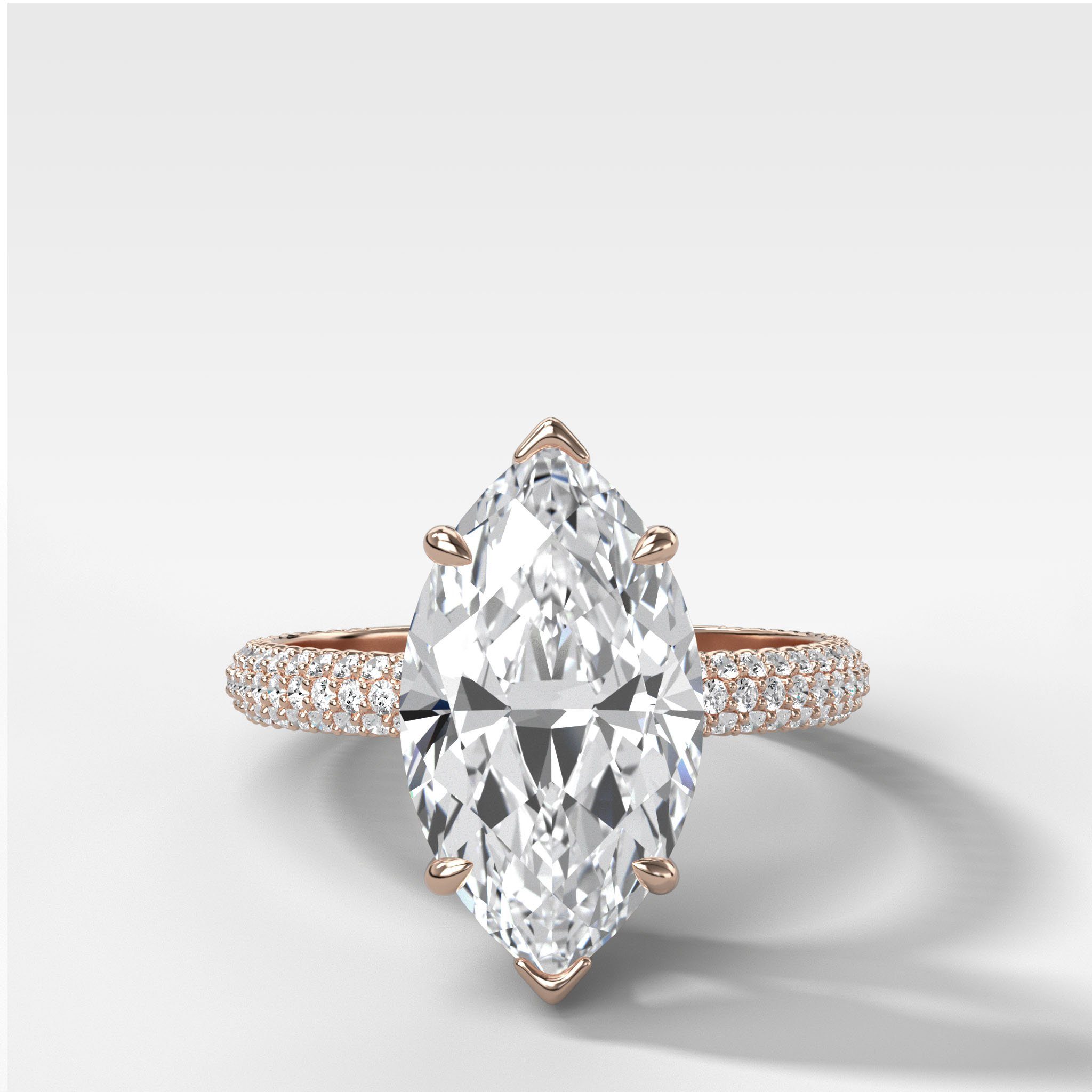 Triple Row Pavé Engagement Ring With Marquise Cut Diamond