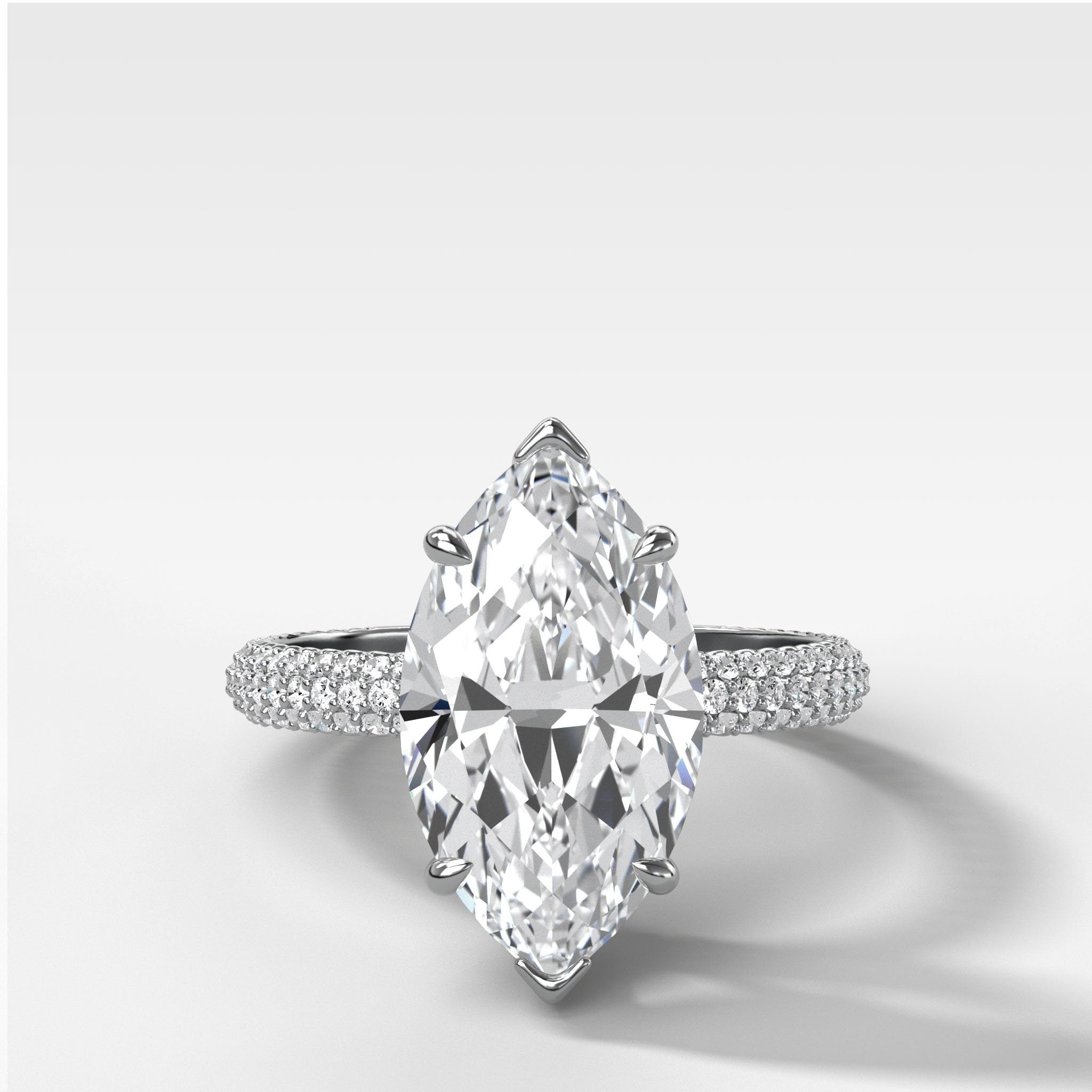Triple Row Pavé Engagement Ring With Marquise Cut Diamond