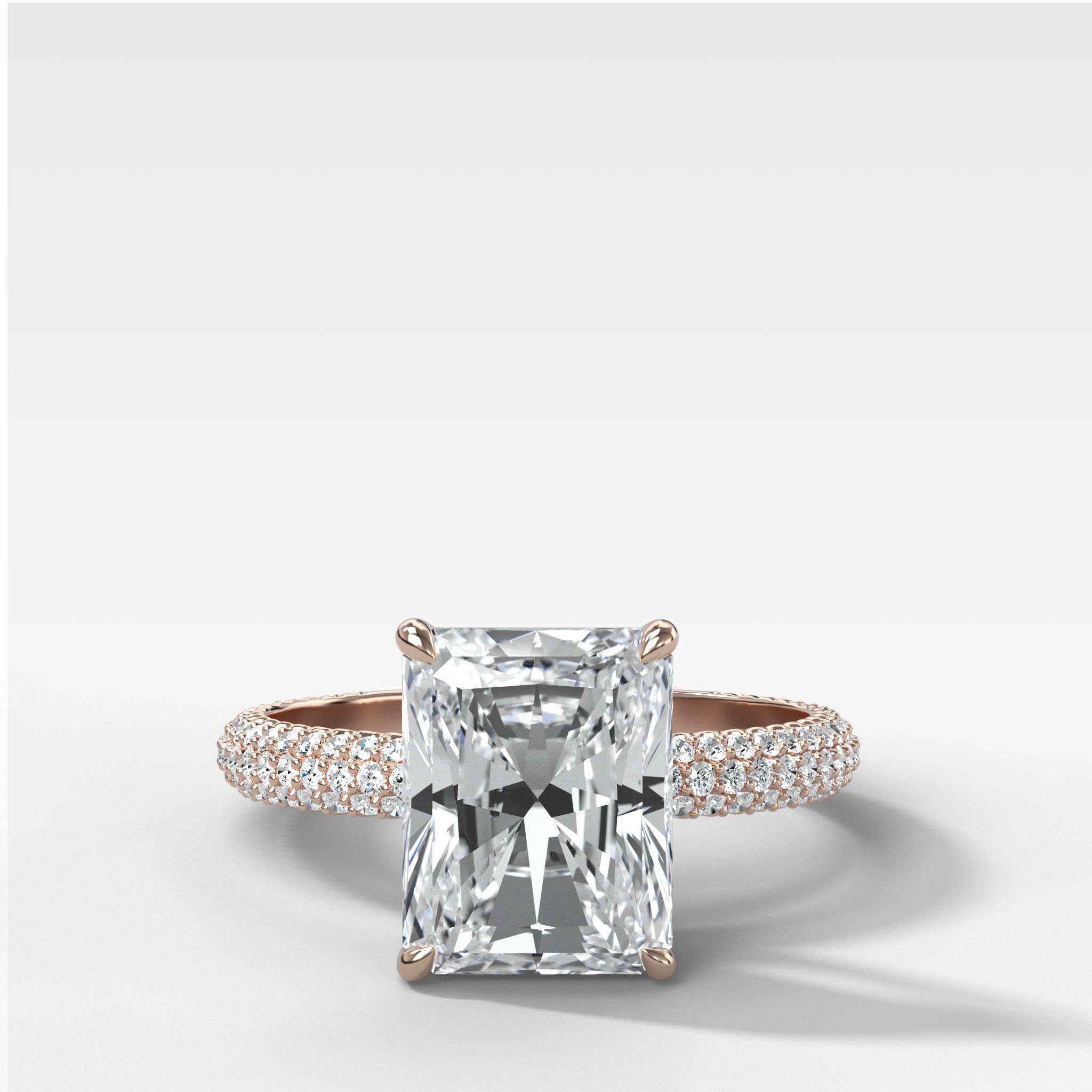 Triple Row Pavé Engagement Ring With Radiant Cut Diamond