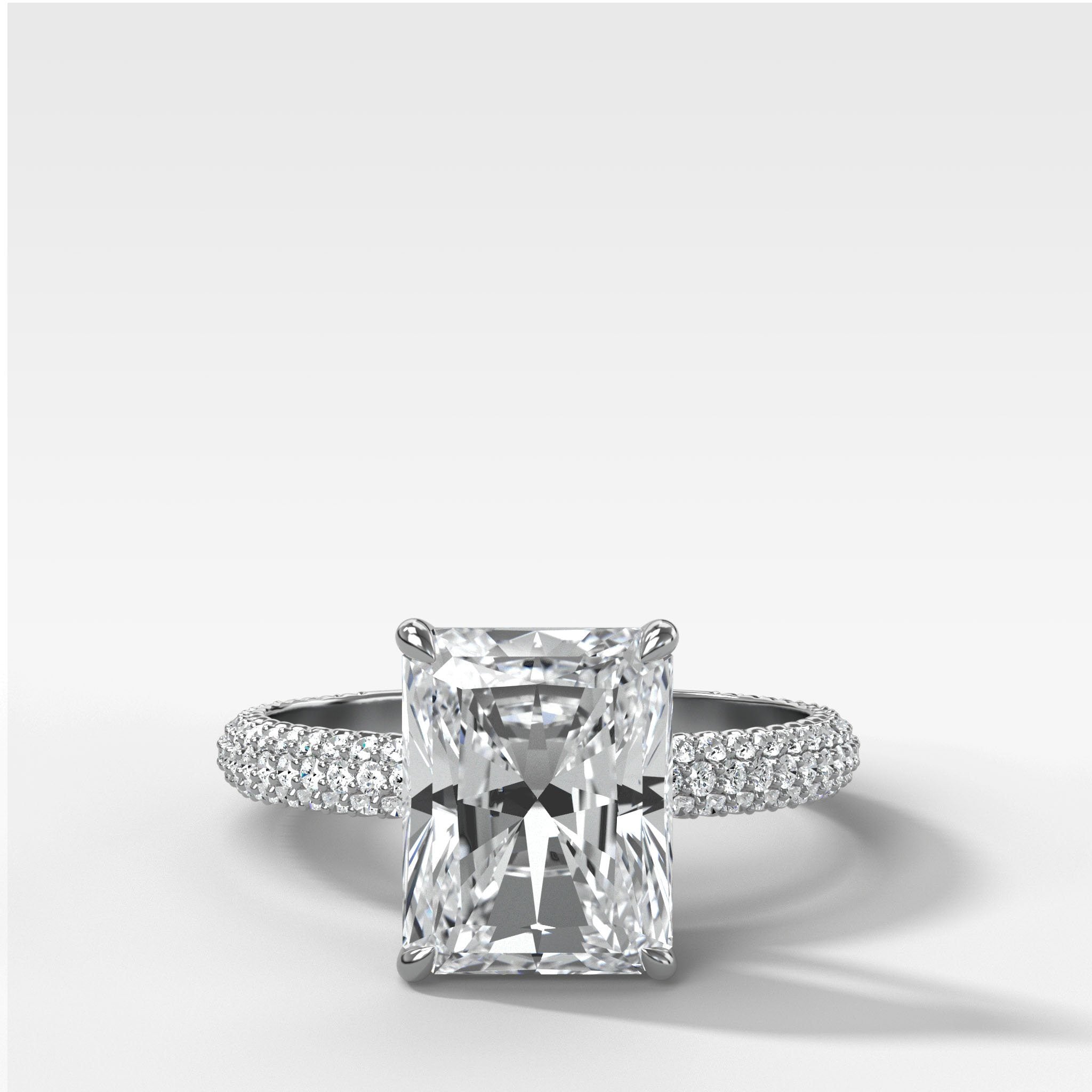 Triple Row Pavé Engagement Ring With Radiant Cut Diamond