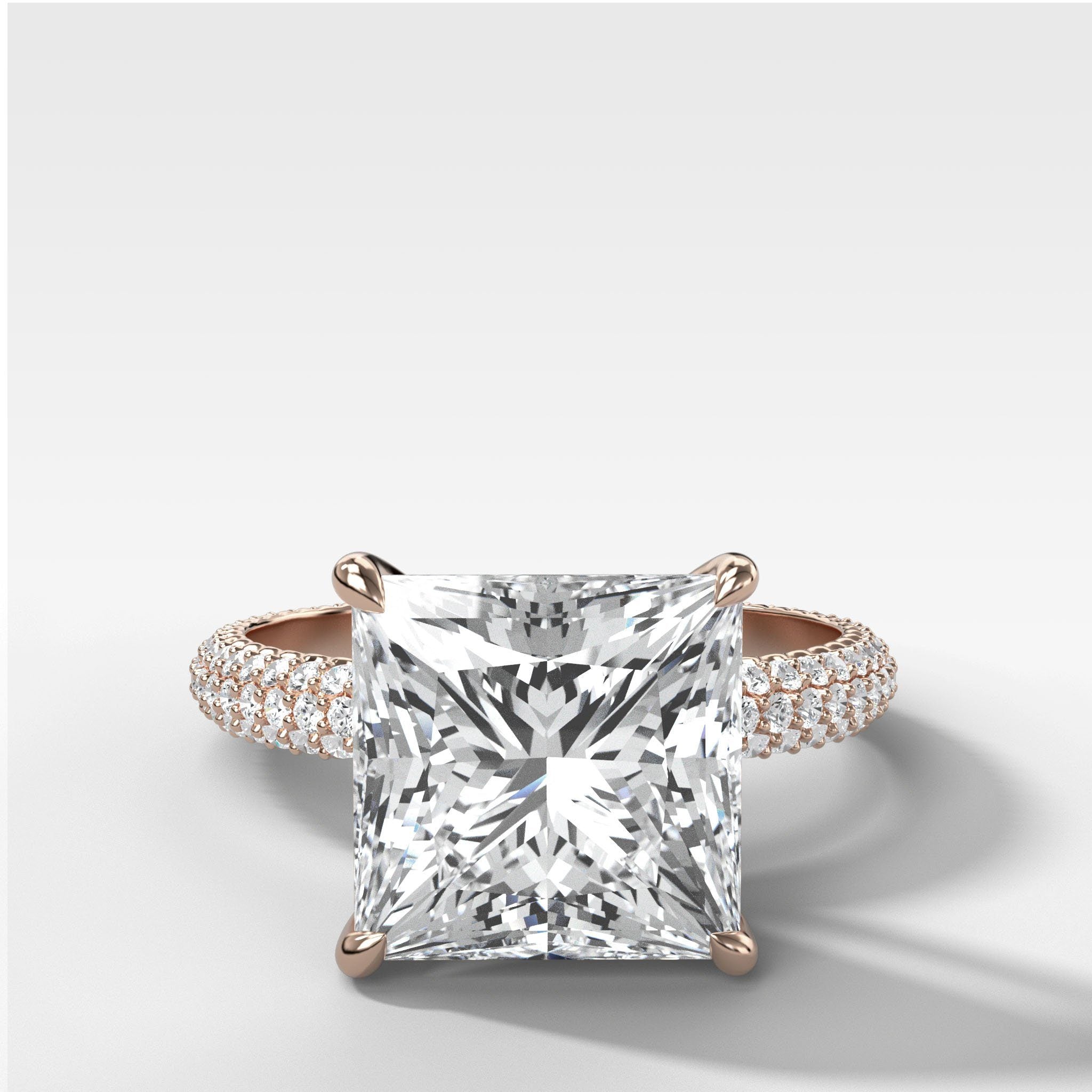 Triple Row Pavé Engagement Ring With Princess Cut Diamond