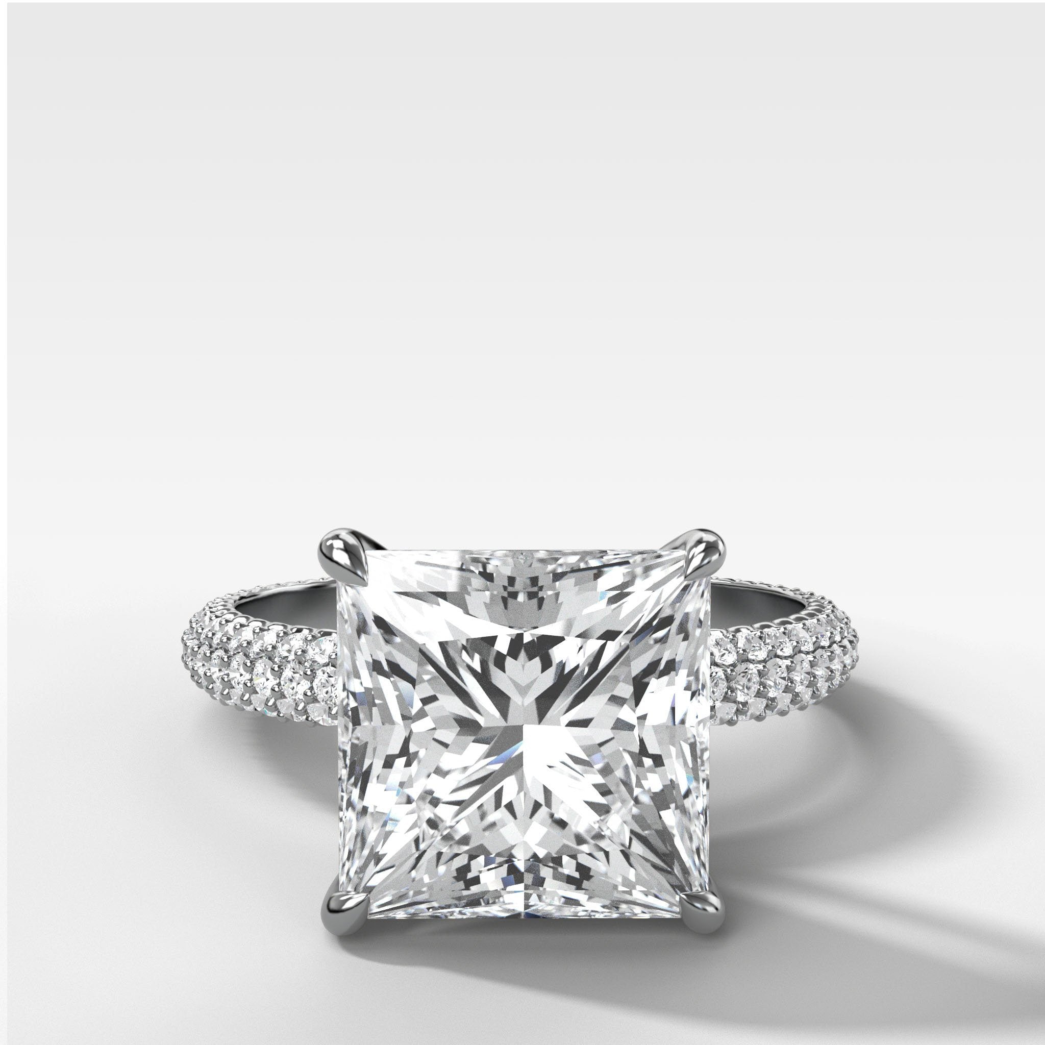 Triple Row Pavé Engagement Ring With Princess Cut Diamond