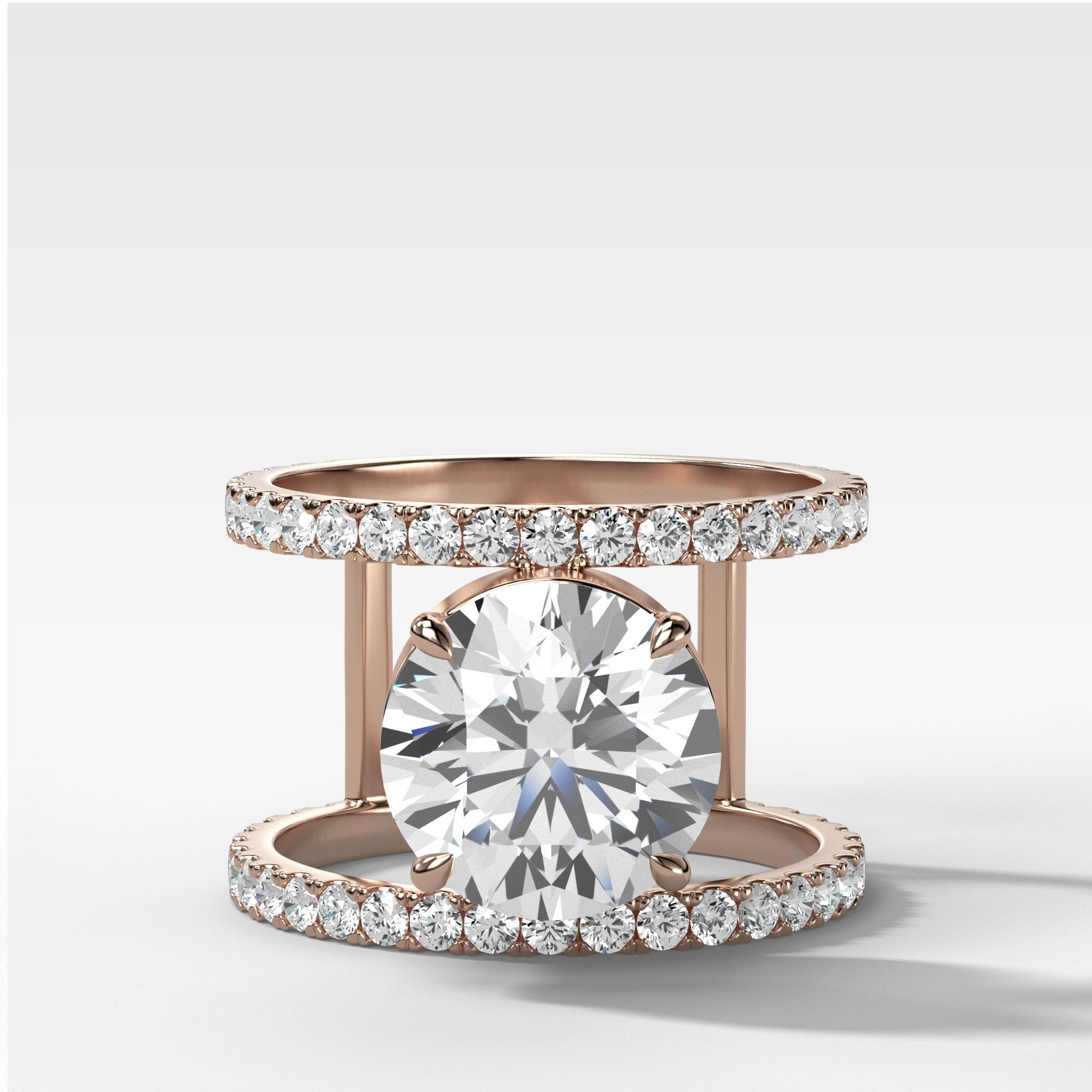 Double Row Gap Engagement Ring With Round Cut Diamond