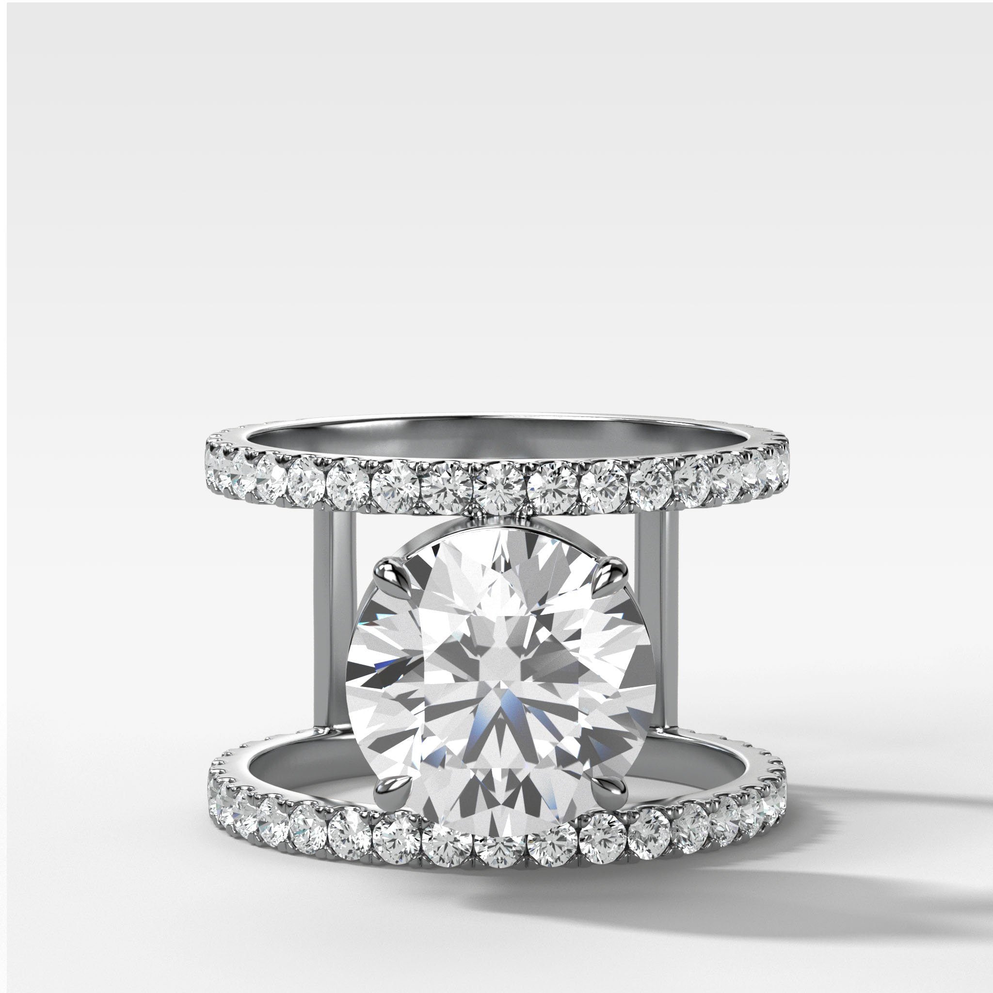 Double Row Gap Engagement Ring With Round Cut Diamond