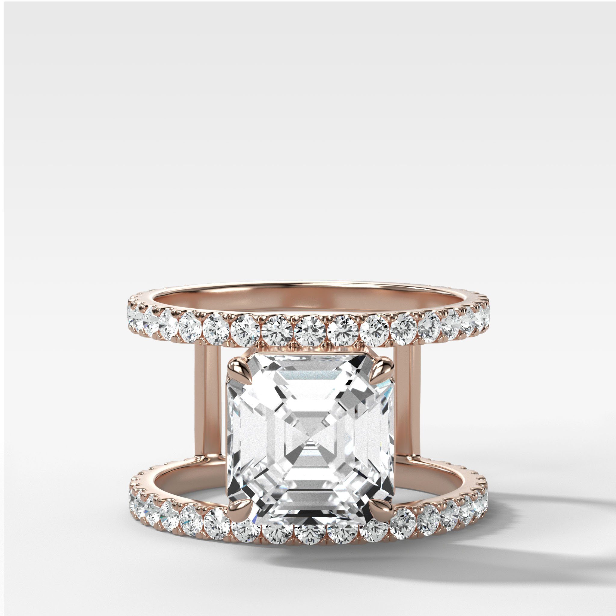 Double Row Gap Engagement Ring With Asscher Cut Diamond