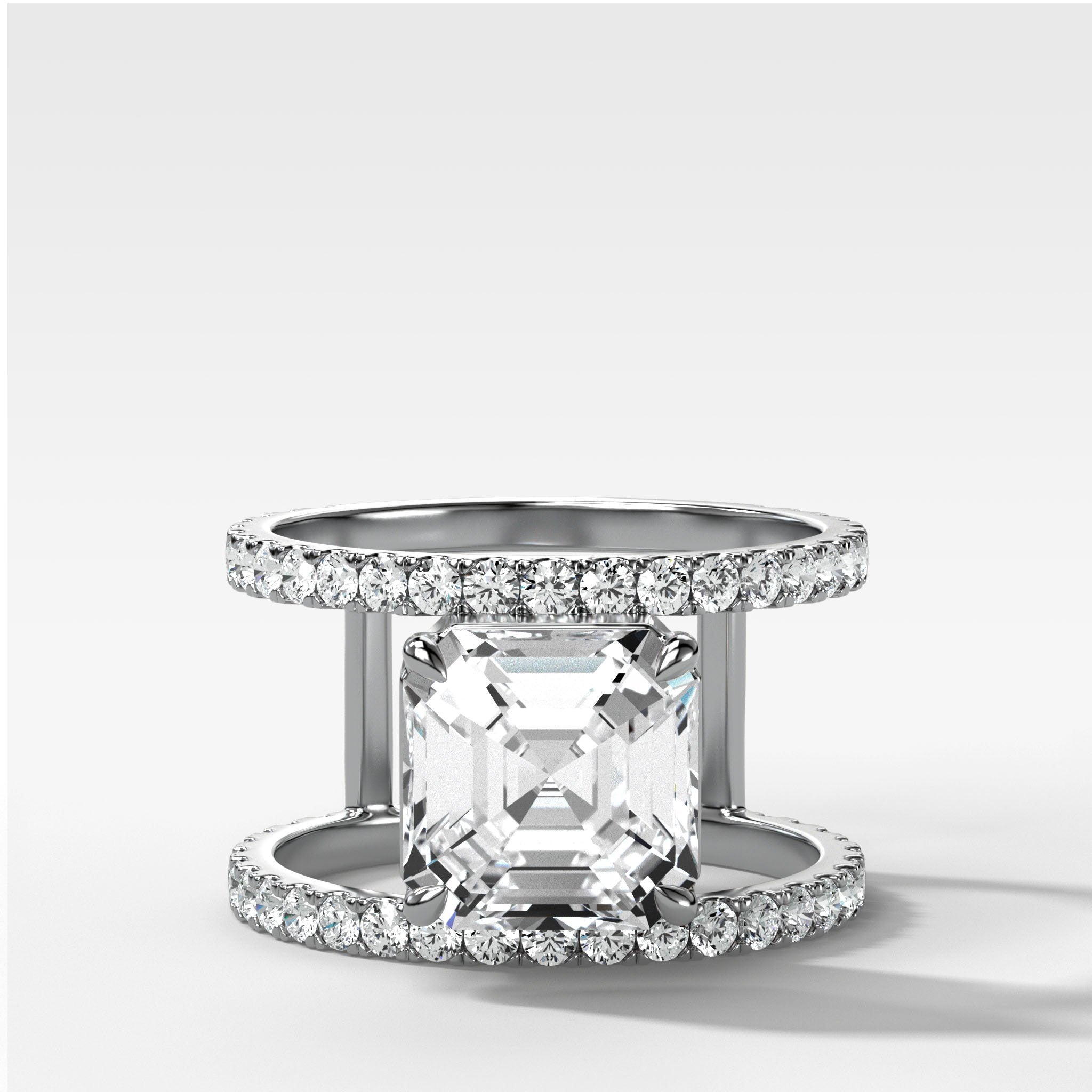 Double Row Gap Engagement Ring With Asscher Cut Diamond
