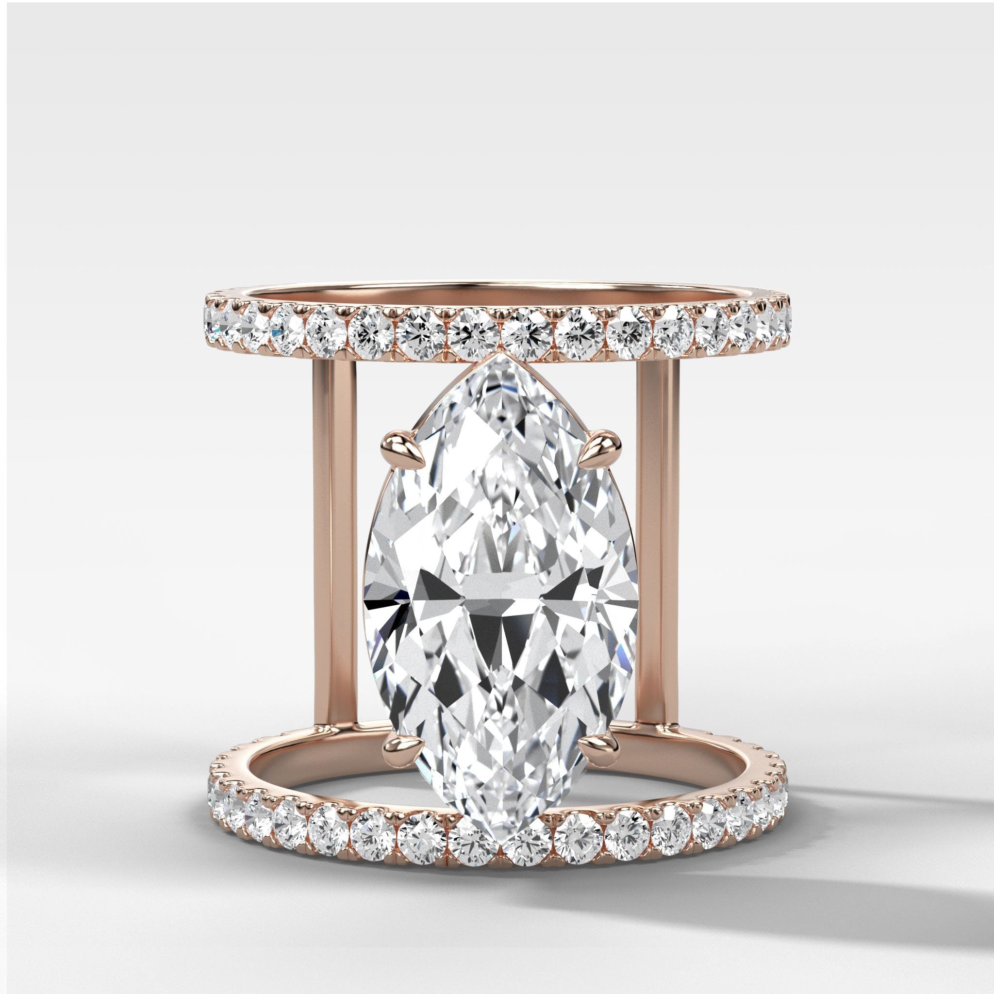 Double Row Gap Engagement Ring With Marquise Cut Diamond