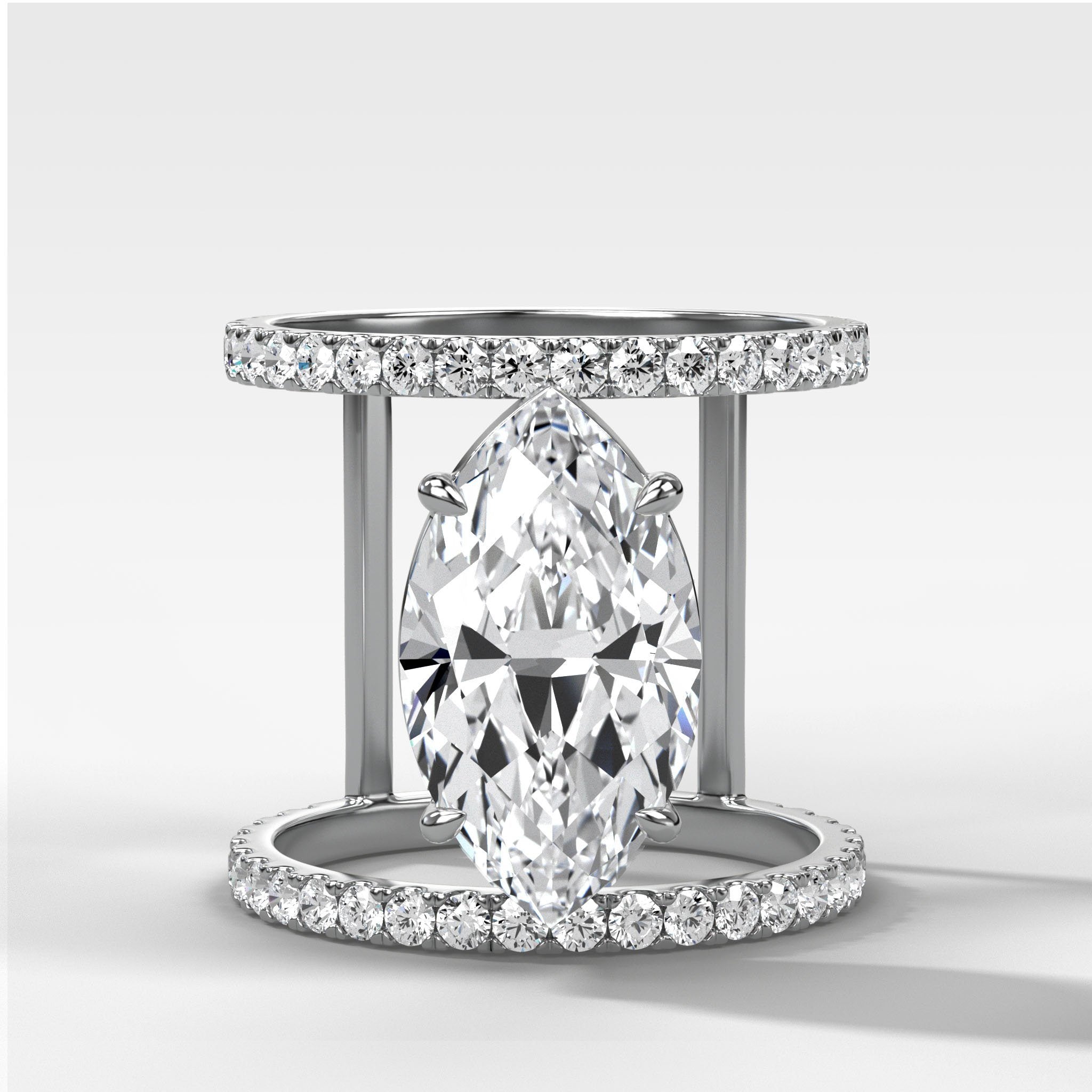 Double Row Gap Engagement Ring With Marquise Cut Diamond
