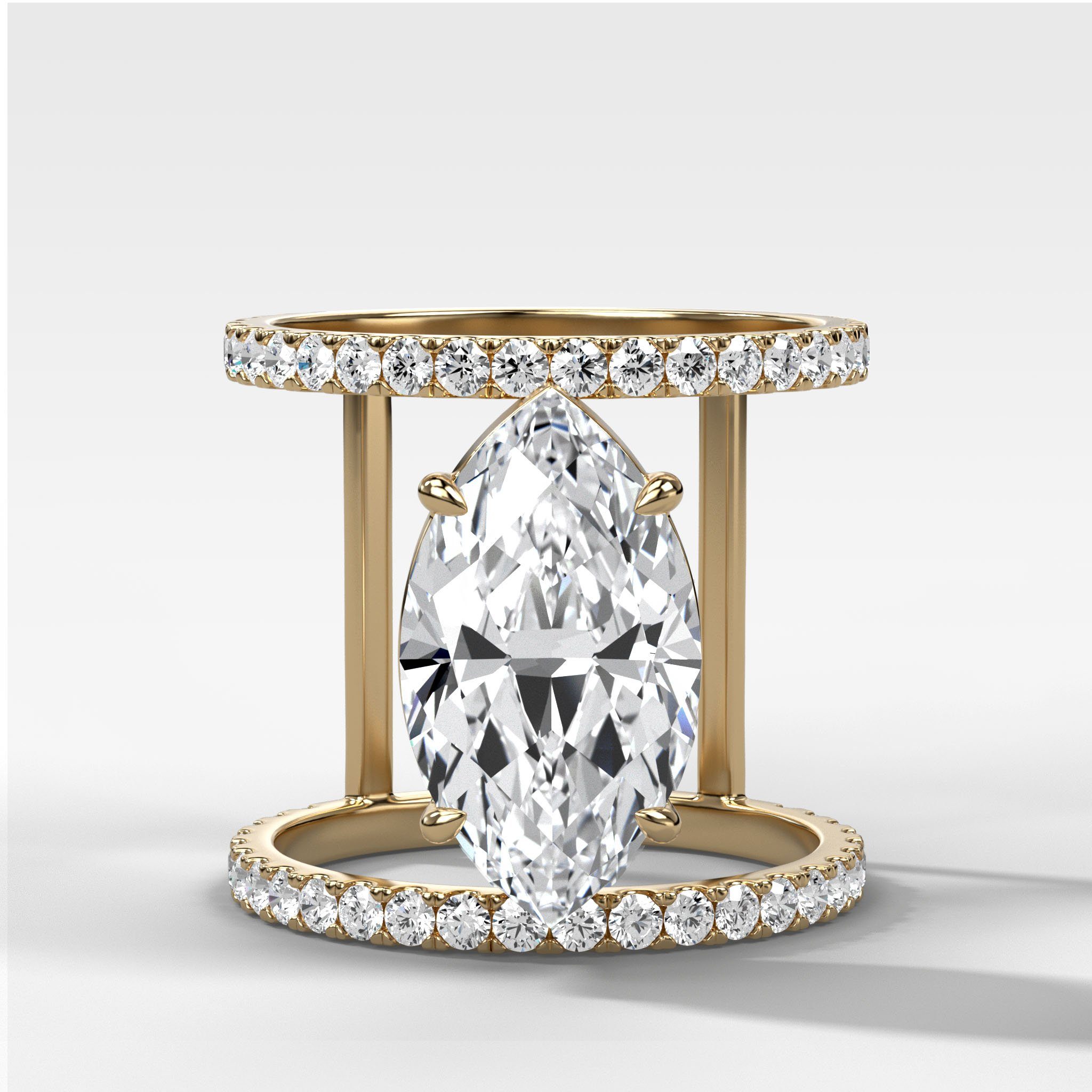 Double Row Gap Engagement Ring With Marquise Cut Diamond