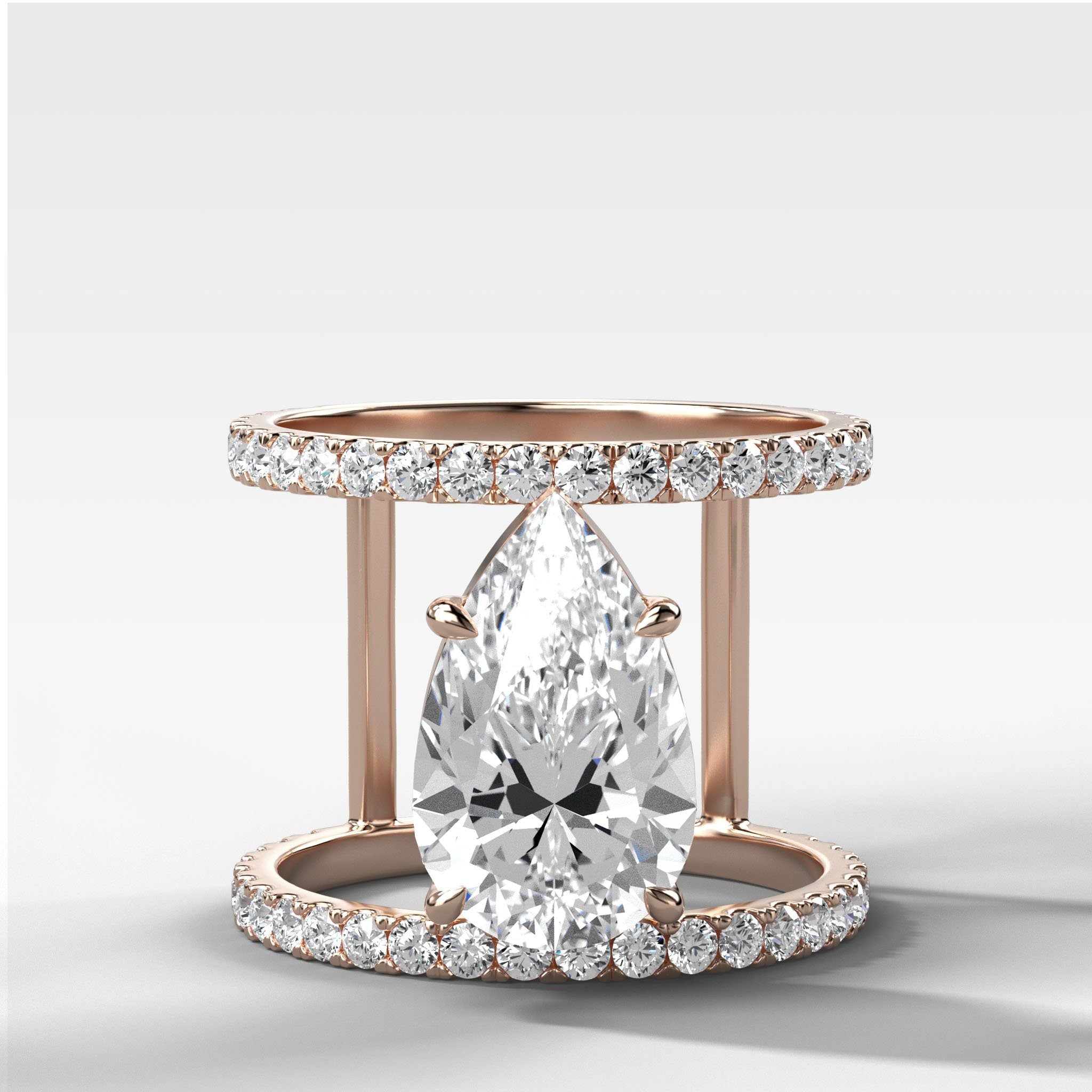 Double Row Gap Engagement Ring With Pear Cut Diamond