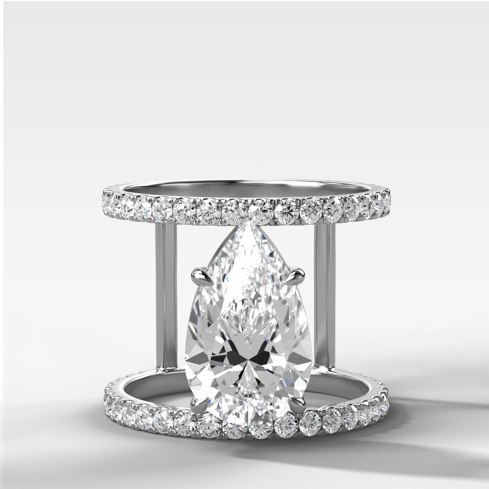 Double Row Gap Engagement Ring With Pear Cut Diamond