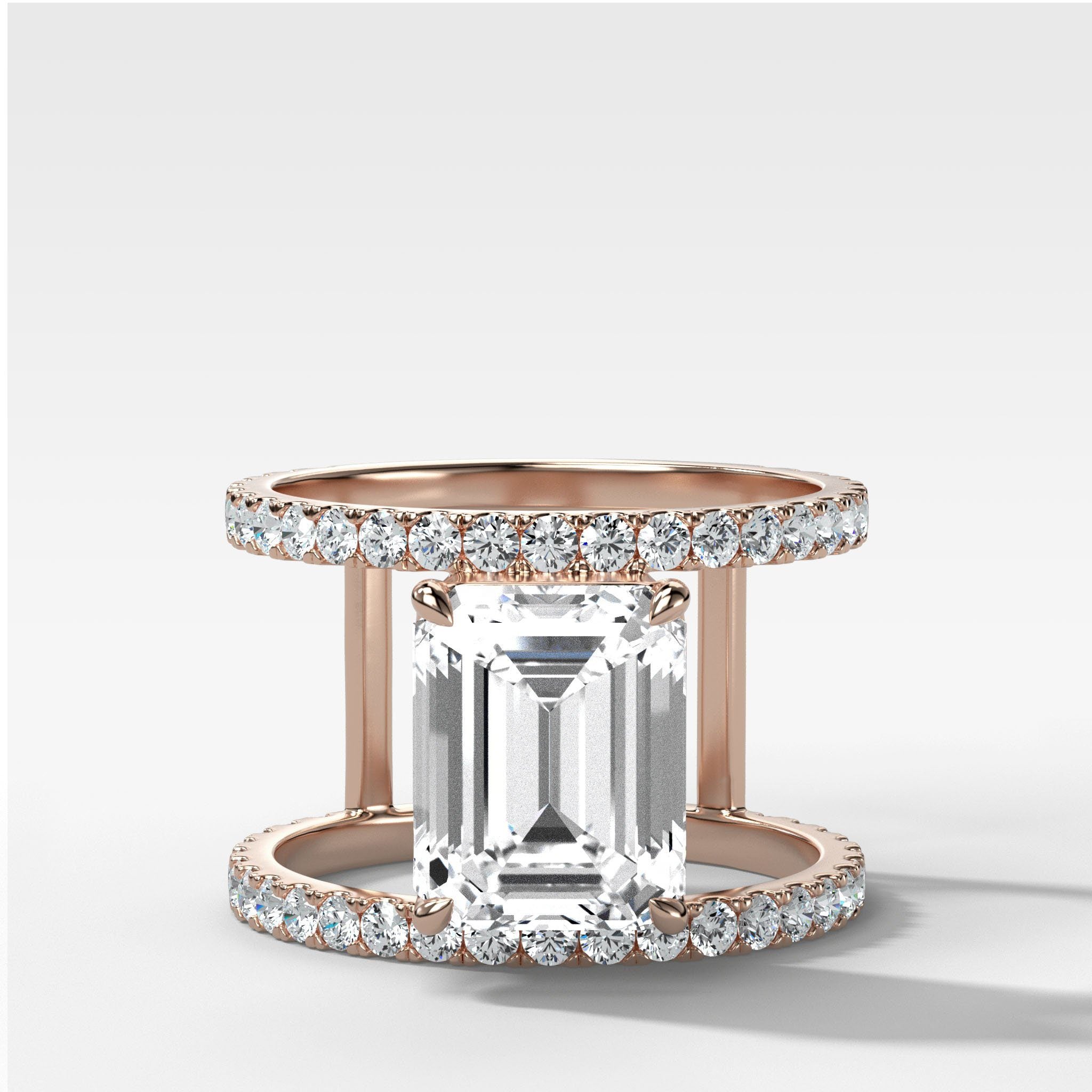 Double Row Gap Engagement Ring With Emerald Cut Diamond