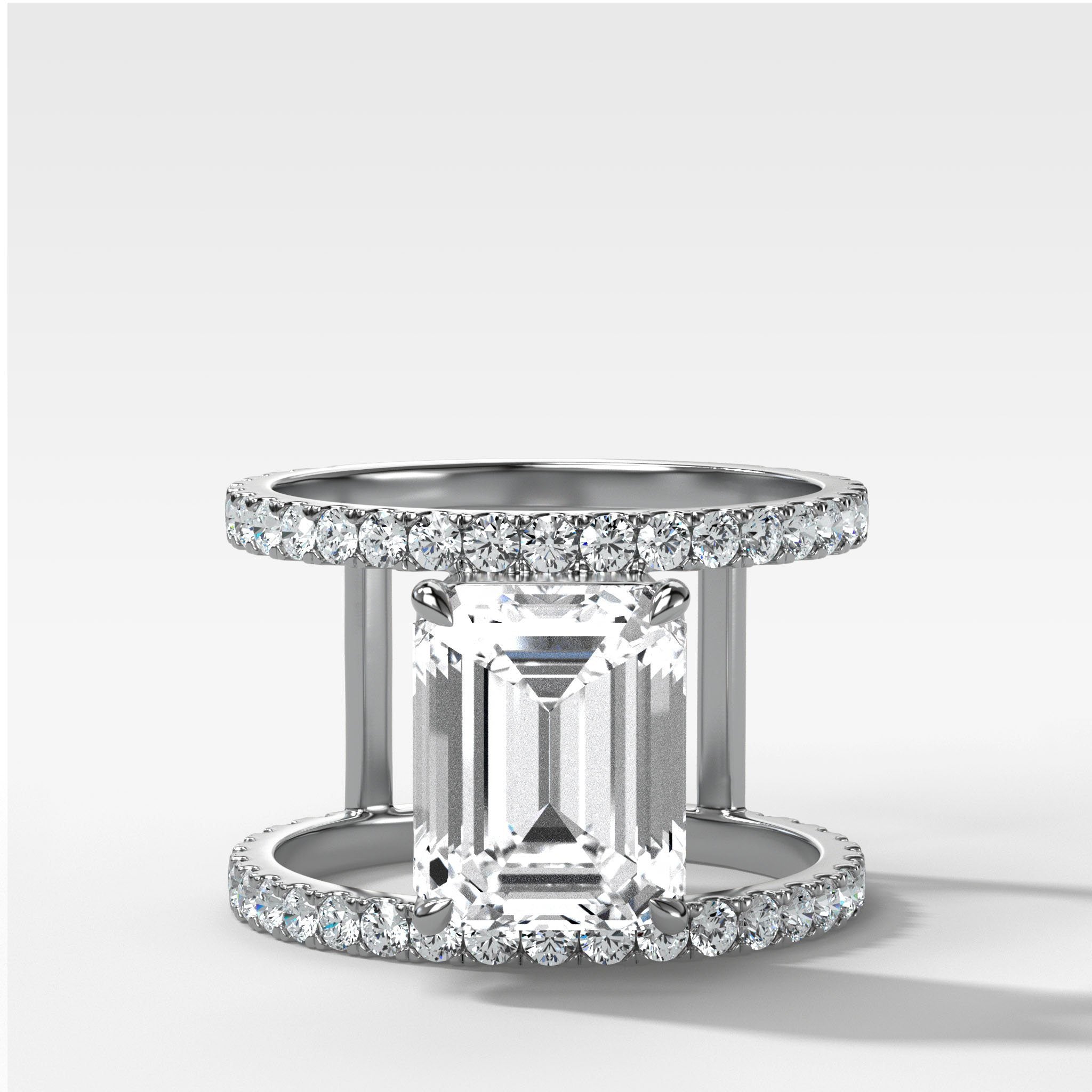 Double Row Gap Engagement Ring With Emerald Cut Diamond