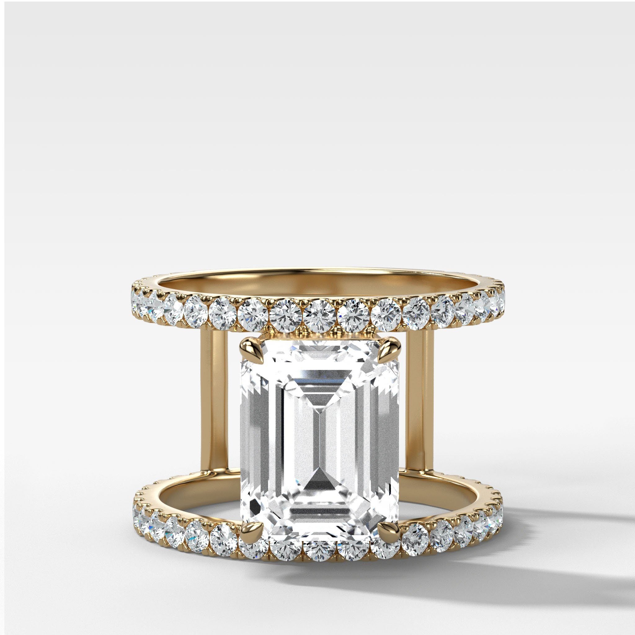Double Row Gap Engagement Ring With Emerald Cut Diamond