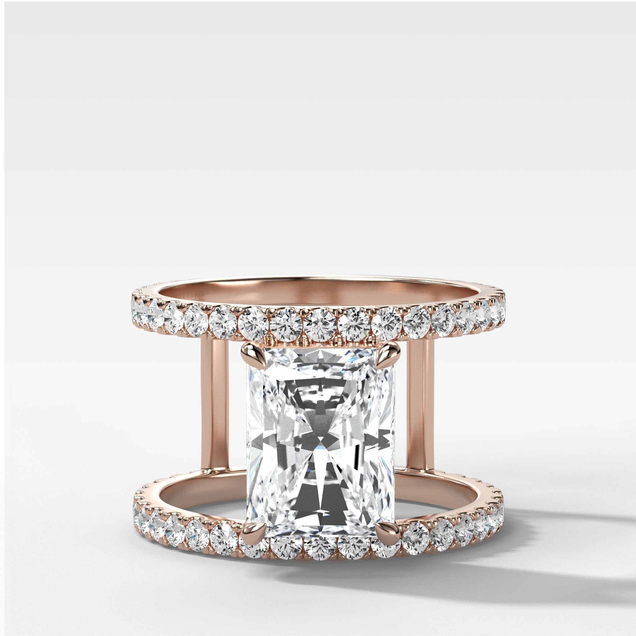 Double Row Gap Engagement Ring With Elongated Radiant Cut Diamond