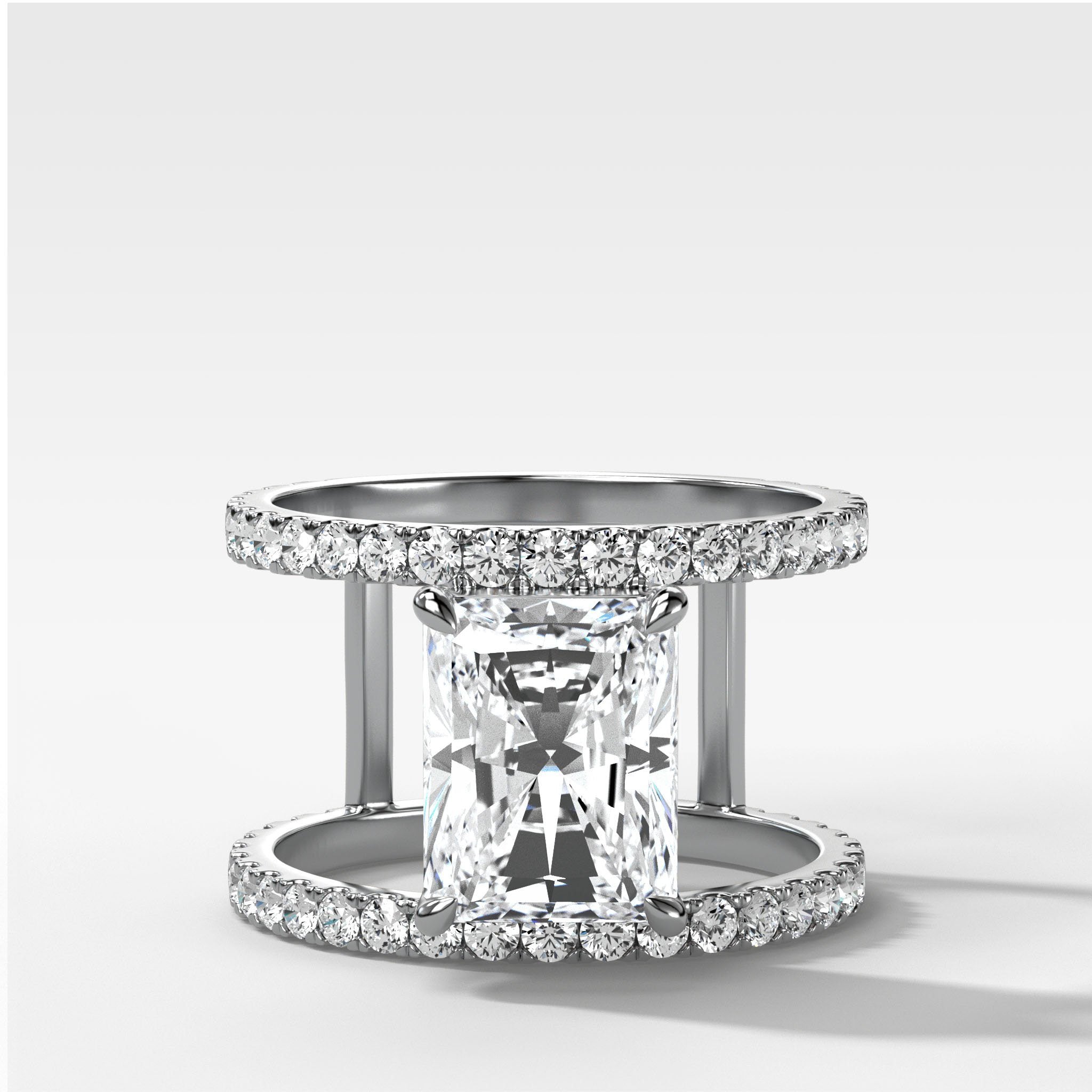 Double Row Gap Engagement Ring With Elongated Radiant Cut Diamond