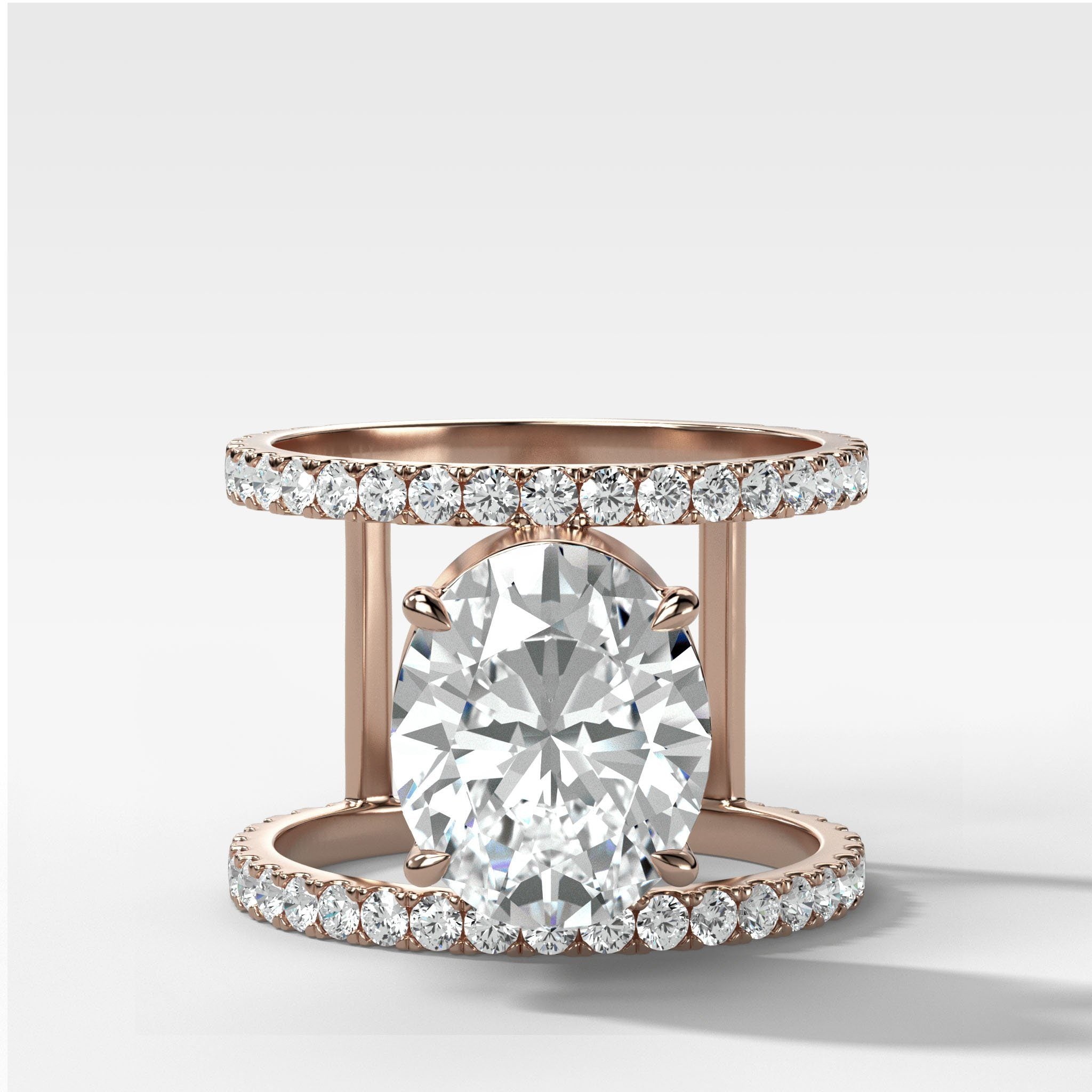 Double Row Gap Engagement Ring With Oval Cut Diamond
