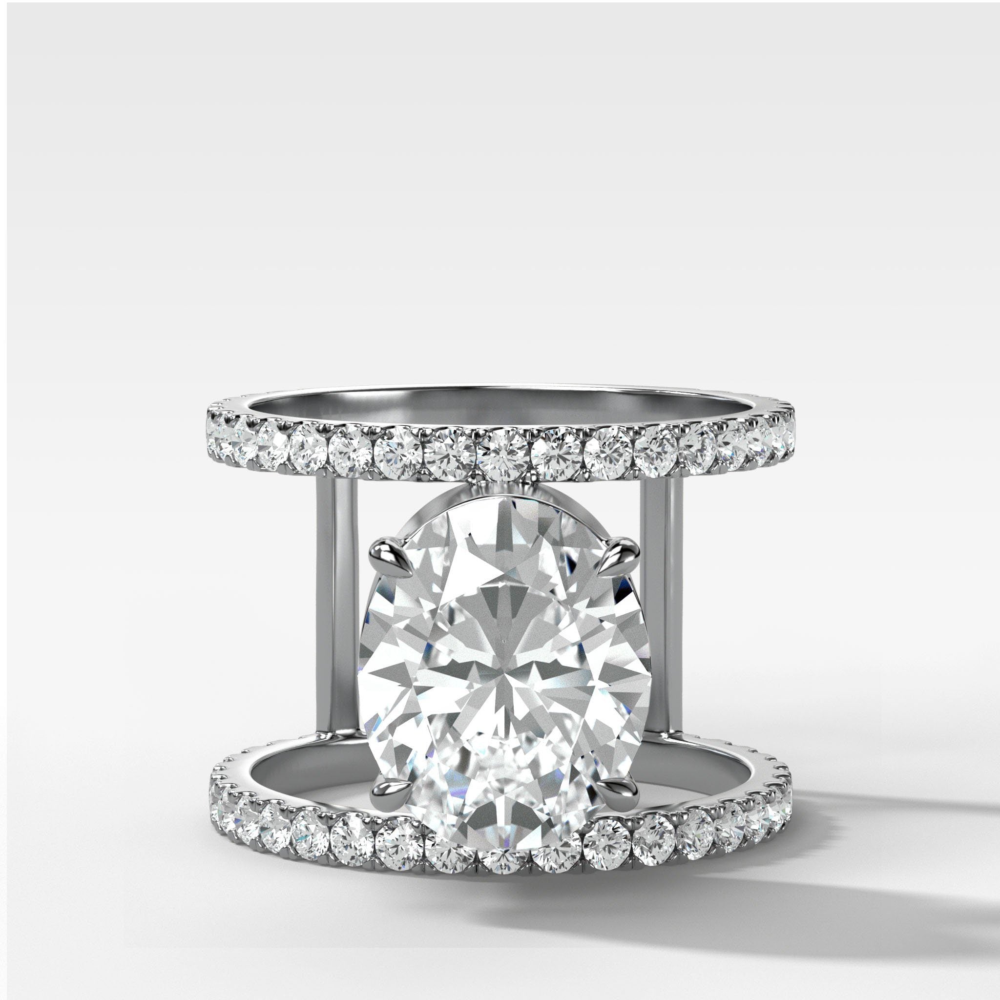 Double Row Gap Engagement Ring With Oval Cut Diamond
