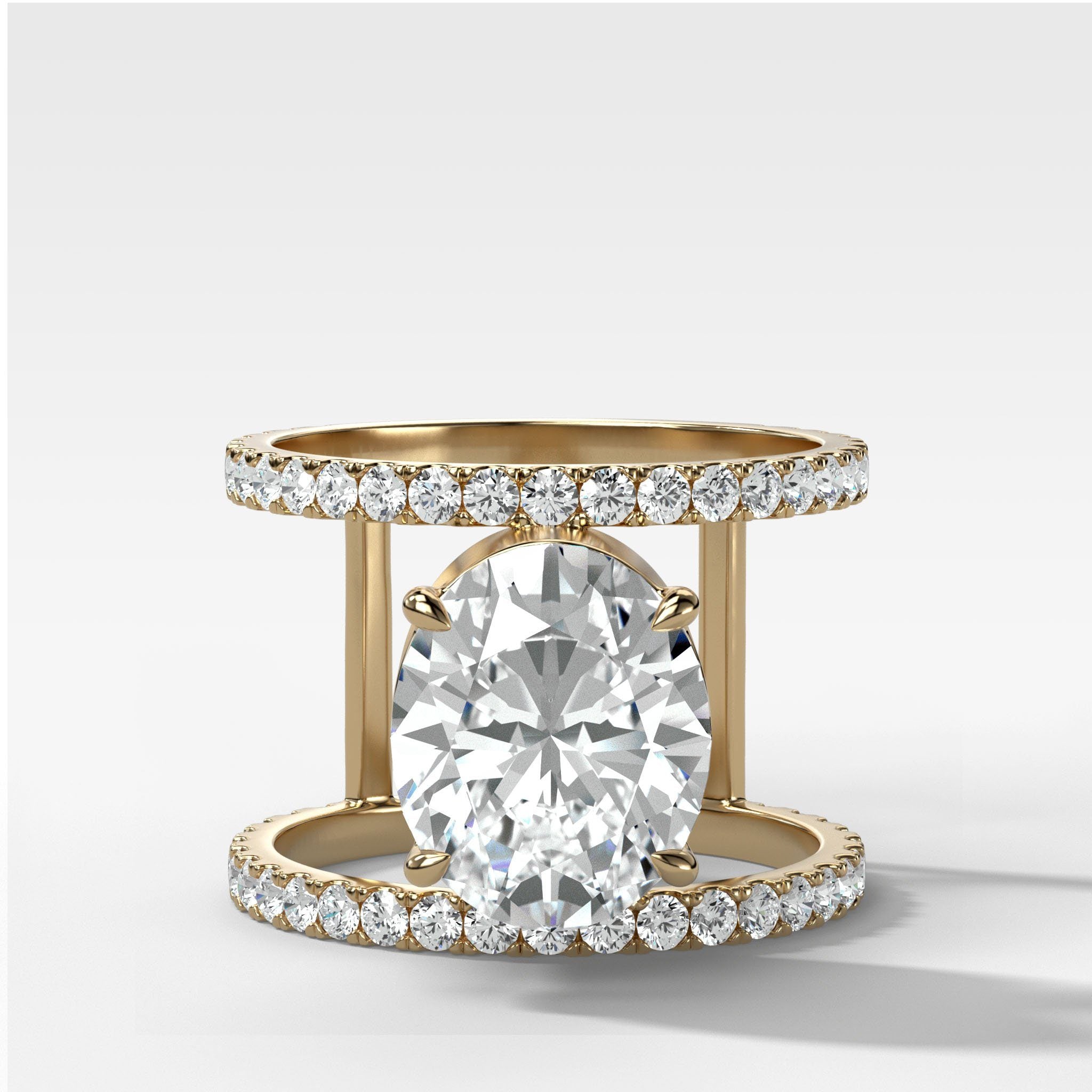Double Row Gap Engagement Ring With Oval Cut Diamond