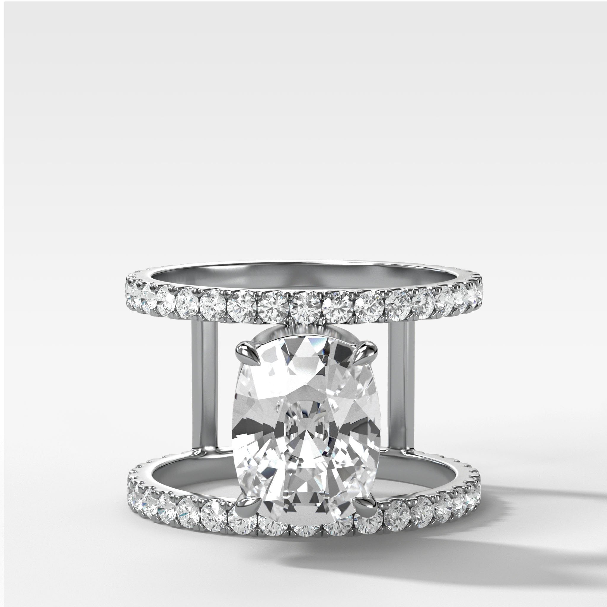 Double Row Gap Engagement Ring With Elongated Cushion Cut Diamond