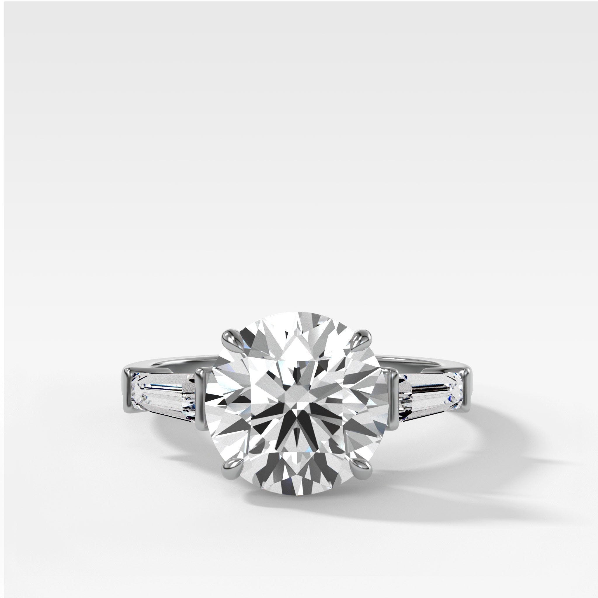 Translunar Tapered Baguette Engagement Ring With Round Cut Diamond