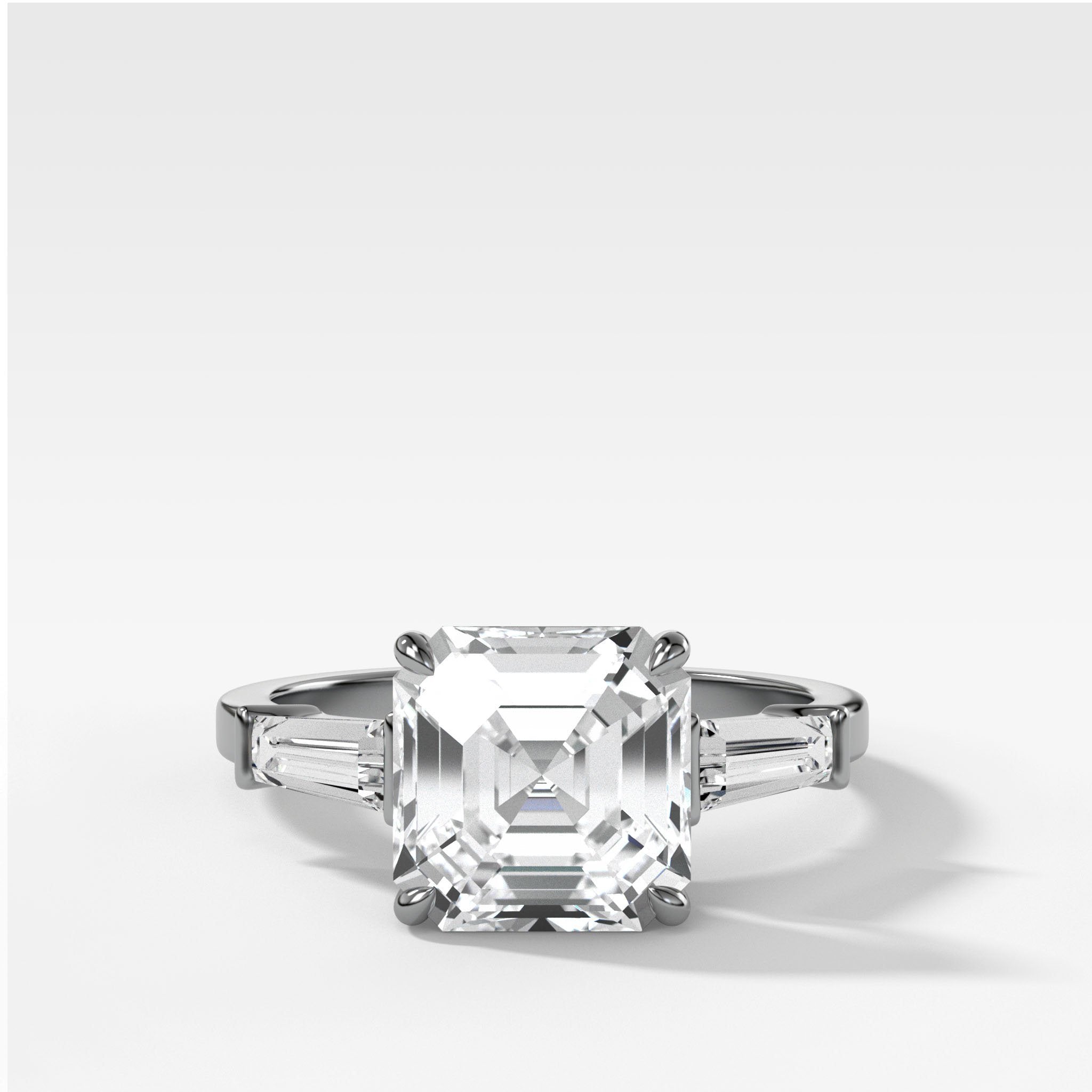 Translunar Tapered Baguette Engagement Ring With Asscher Cut Diamond