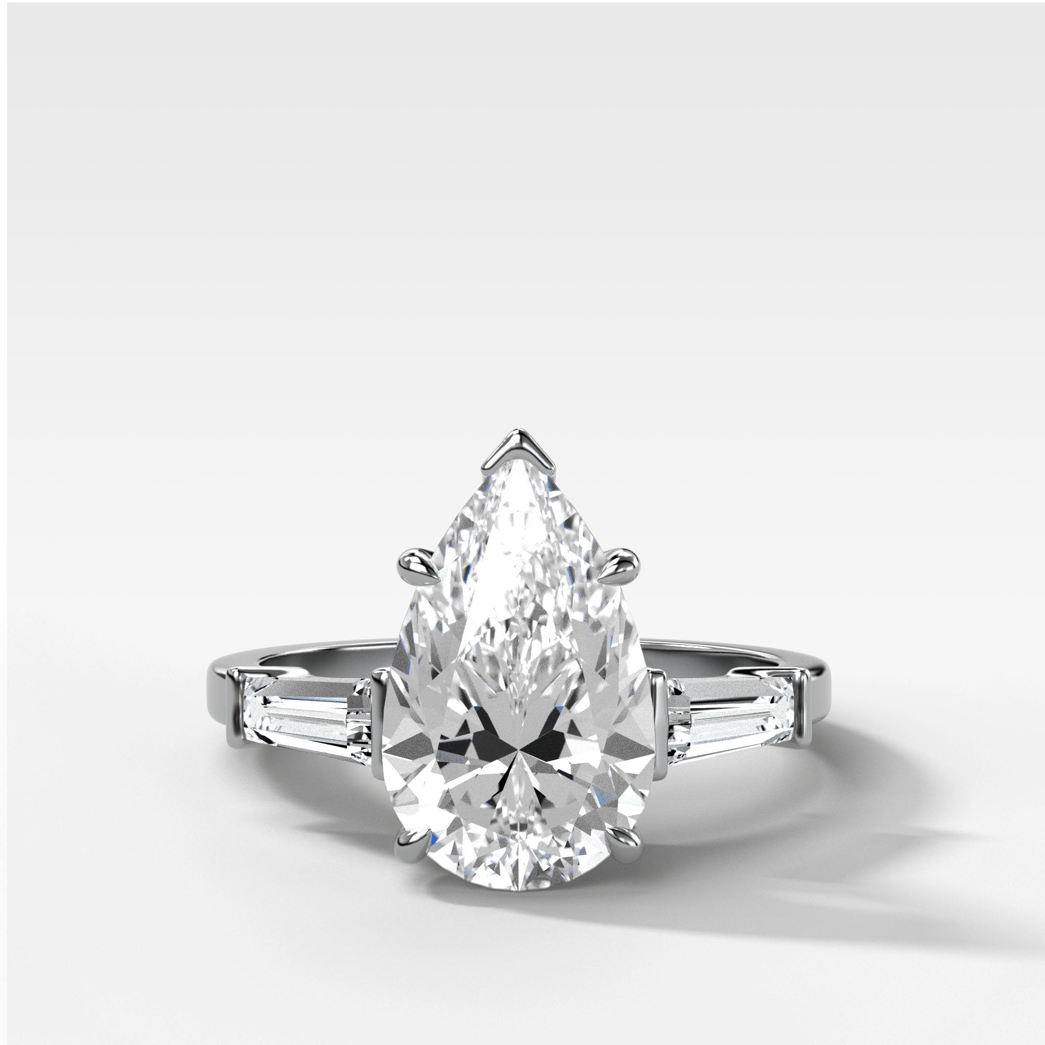 Translunar Tapered Baguette Engagement Ring With Pear Cut Diamond