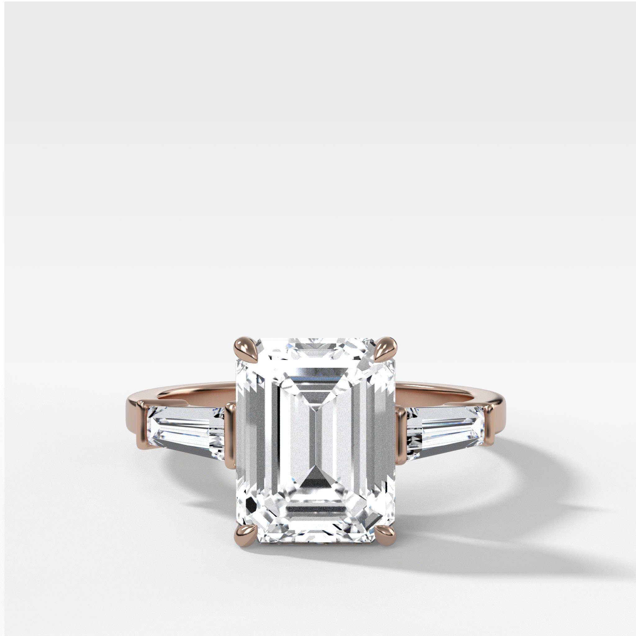 Translunar Tapered Baguette Engagement Ring With North South Emerald Cut Diamond