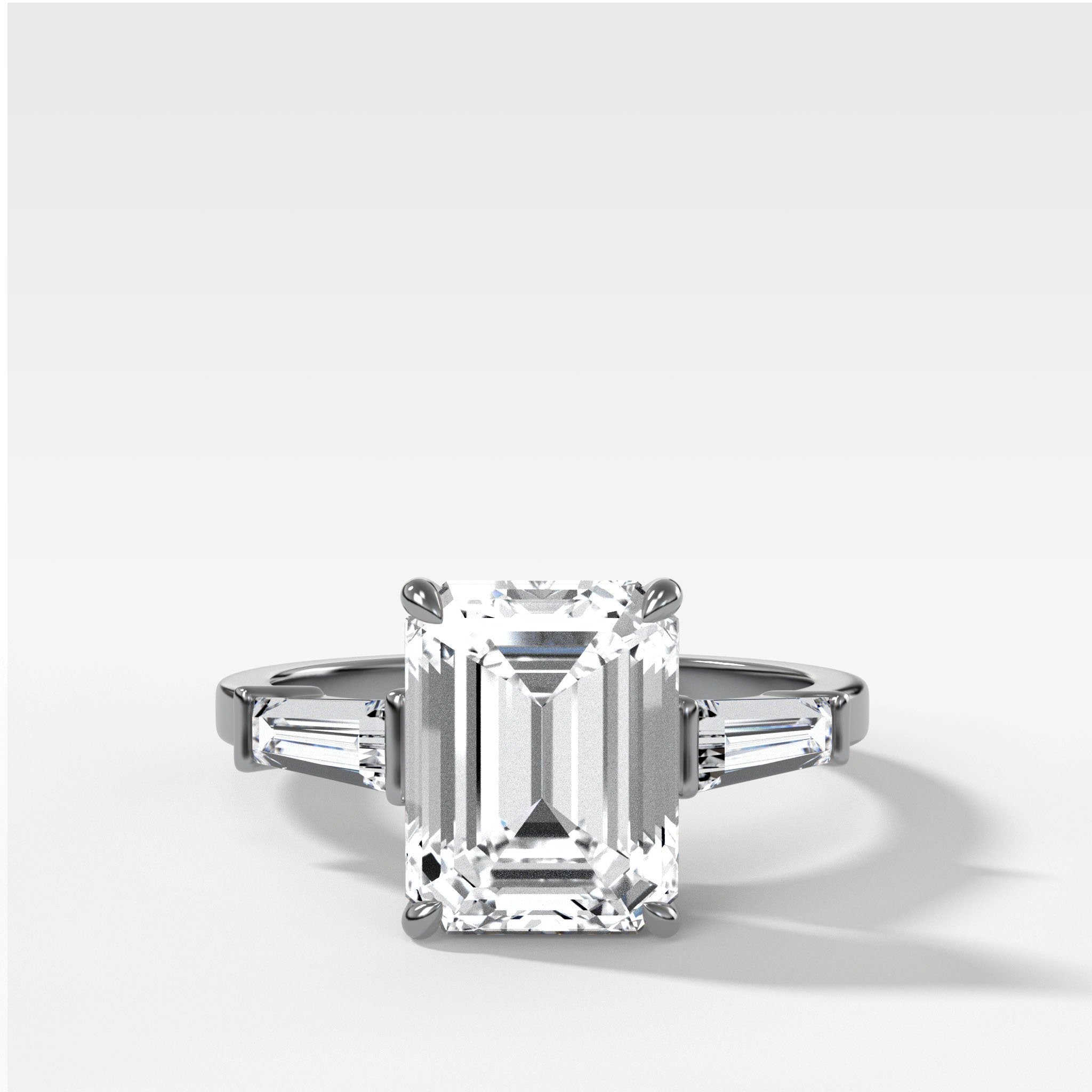 Translunar Tapered Baguette Engagement Ring With North South Emerald Cut Diamond