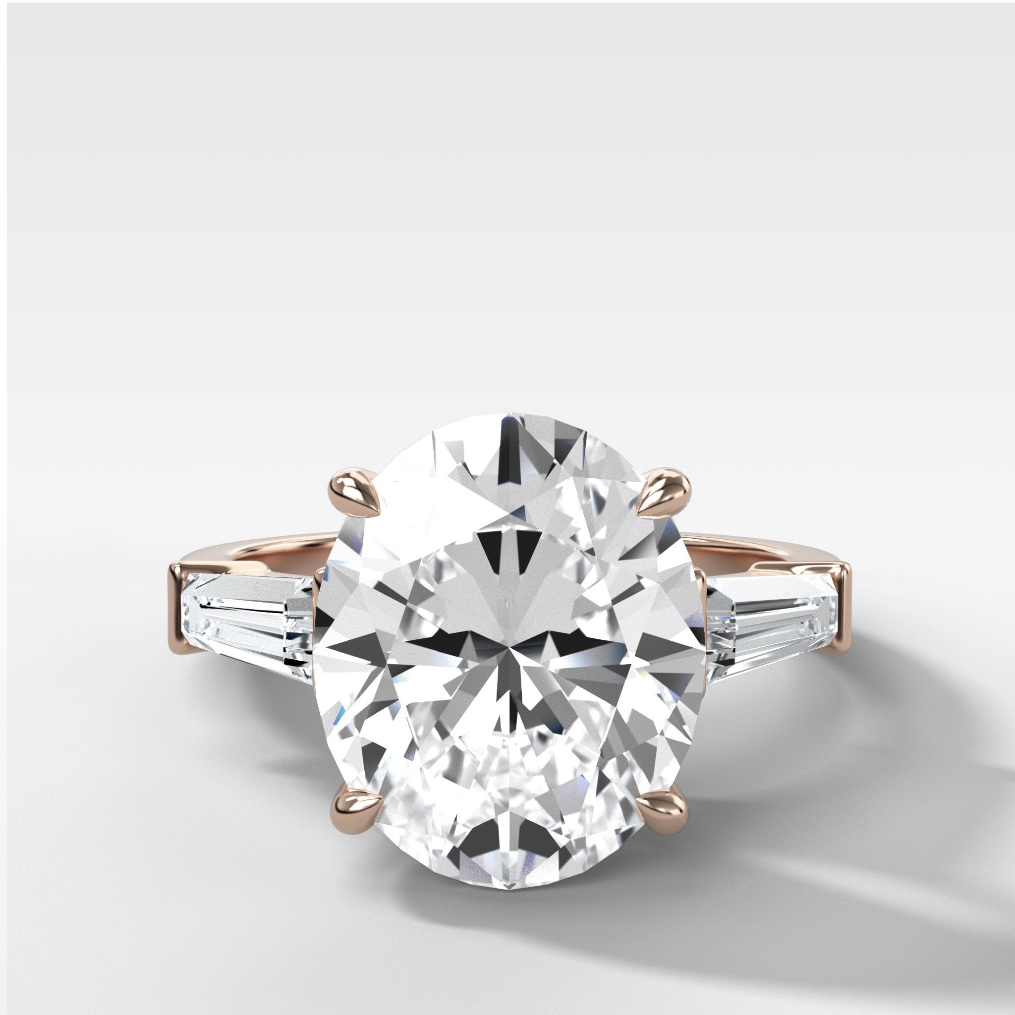 Translunar Tapered Baguette Engagement Ring With Oval Cut Diamond