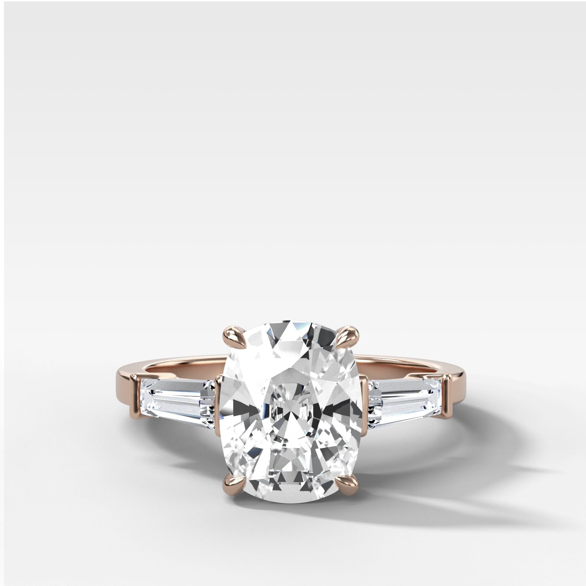 Translunar Tapered Baguette Engagement Ring With Elongated Cushion Cut Diamond