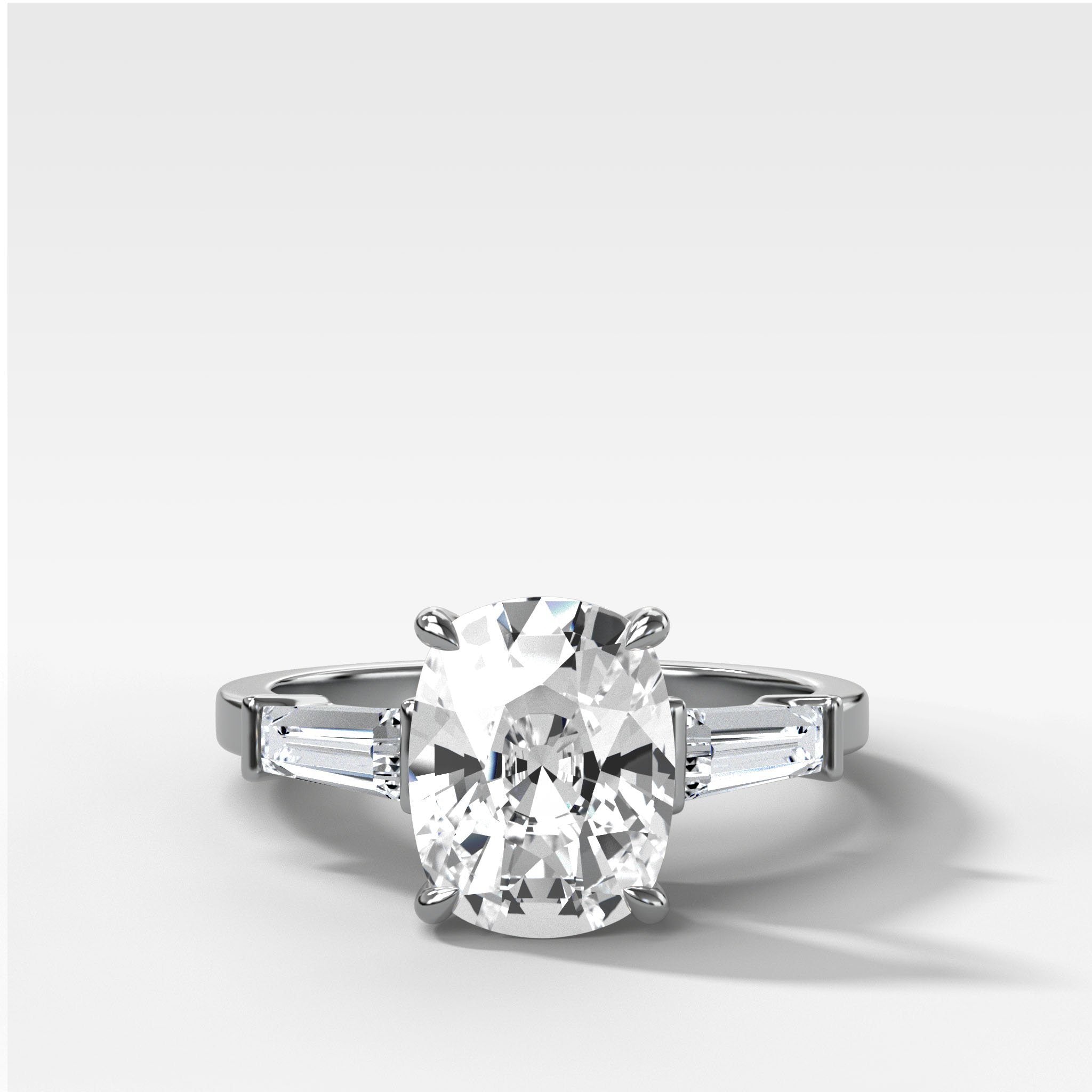 Translunar Tapered Baguette Engagement Ring With Elongated Cushion Cut Diamond