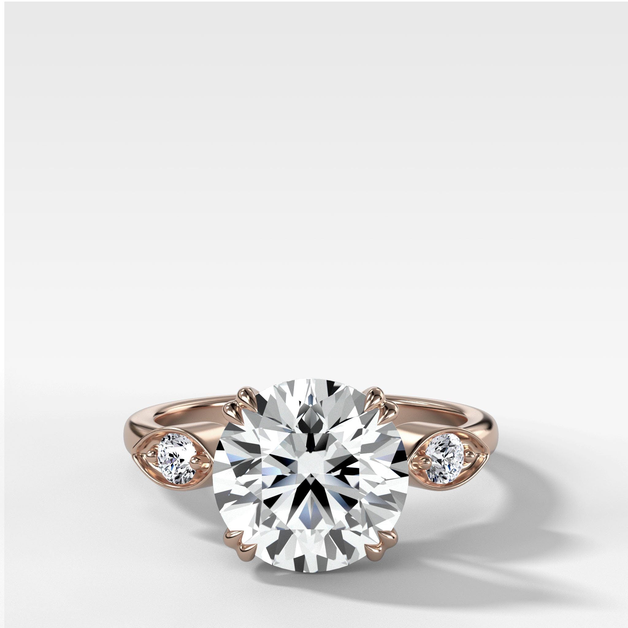 Vintage Ridge Shank Diamond Engagement Ring With Round Cut Diamond