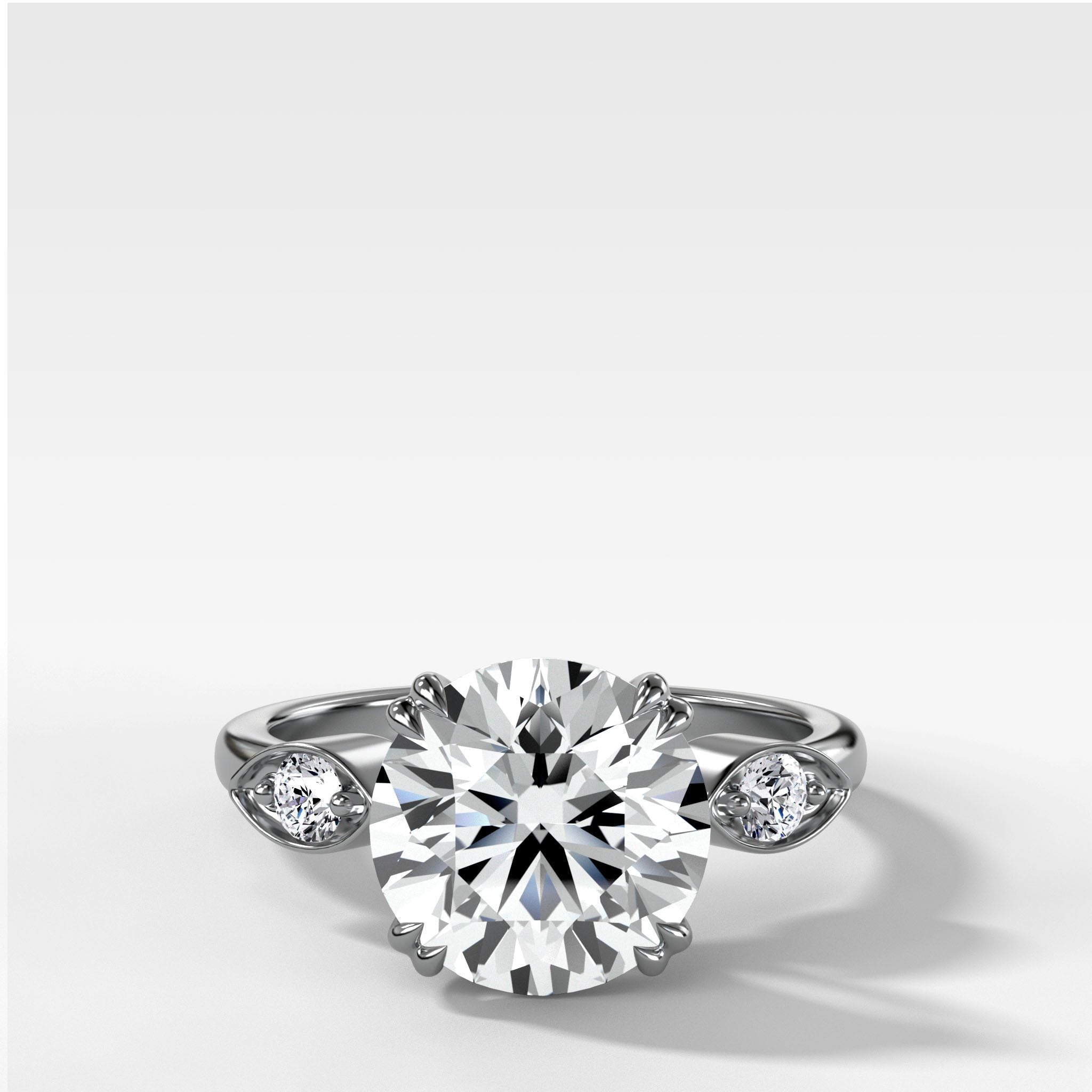 Vintage Ridge Shank Diamond Engagement Ring With Round Cut Diamond