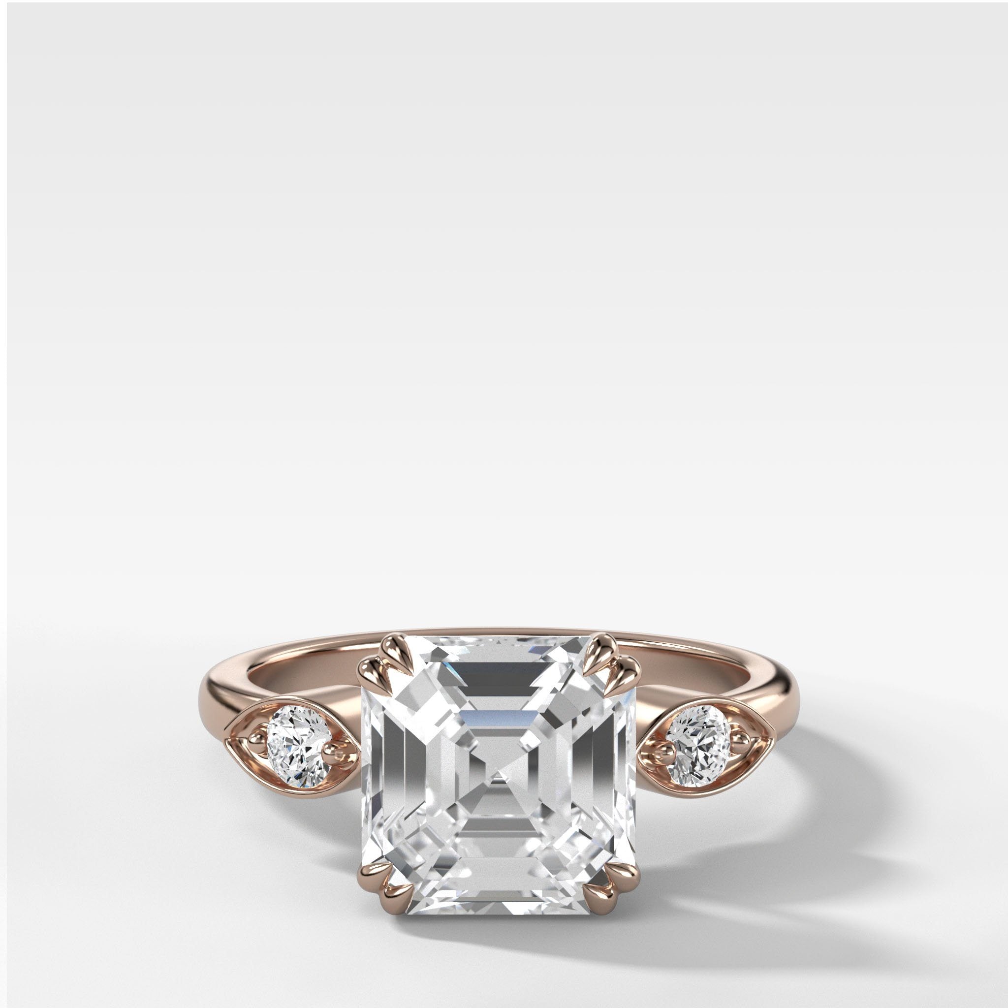 Vintage Ridge Shank Diamond Engagement Ring With Asscher Cut Diamond