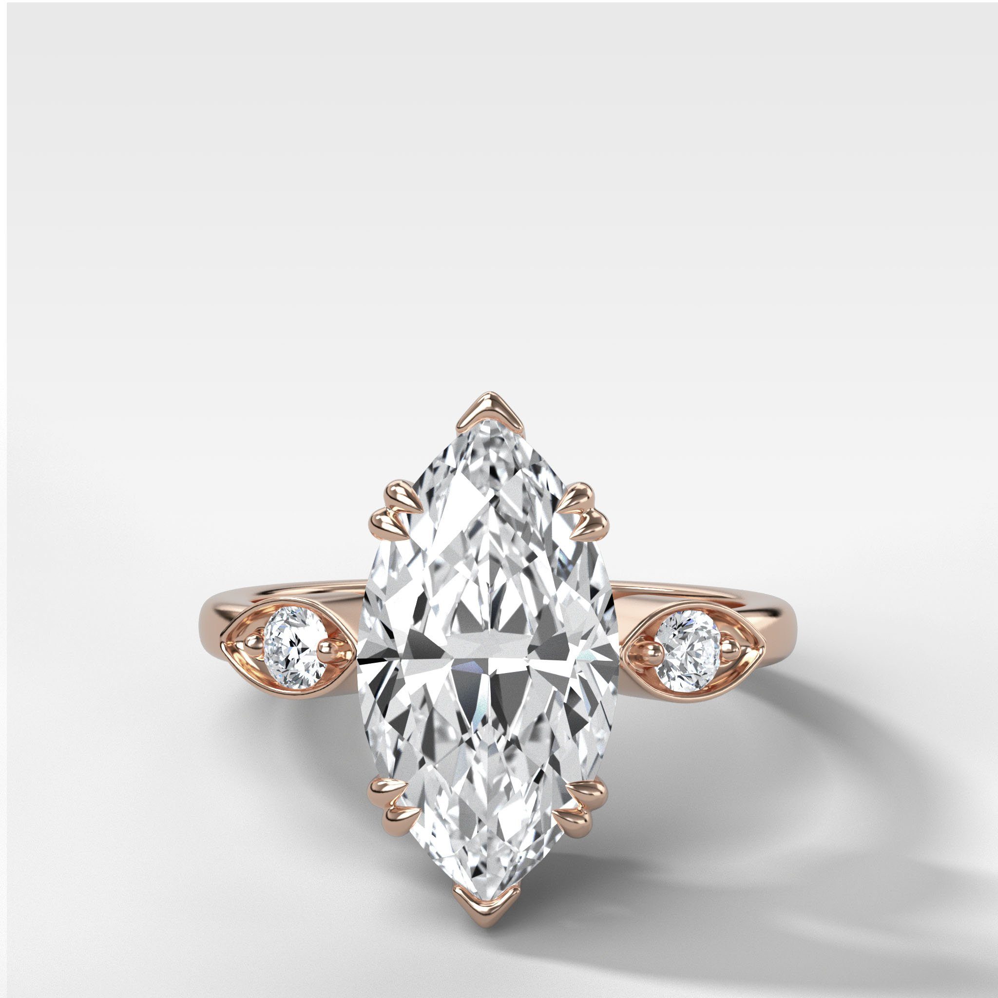 Vintage Ridge Shank Diamond Engagement Ring With Marquise Cut Diamond