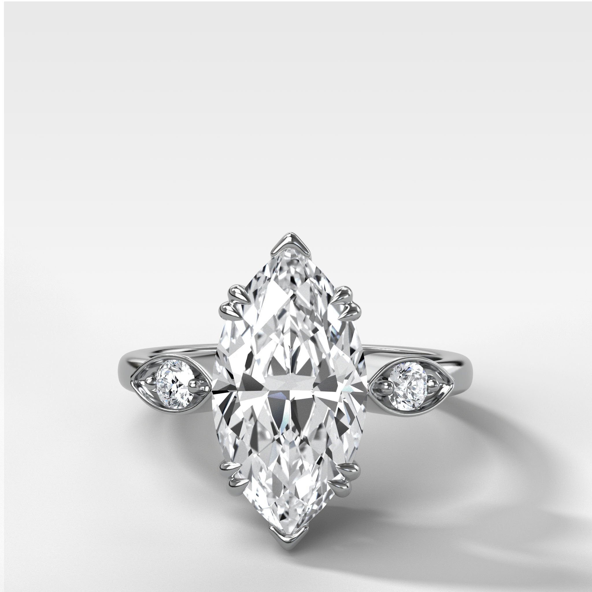 Vintage Ridge Shank Diamond Engagement Ring With Marquise Cut Diamond